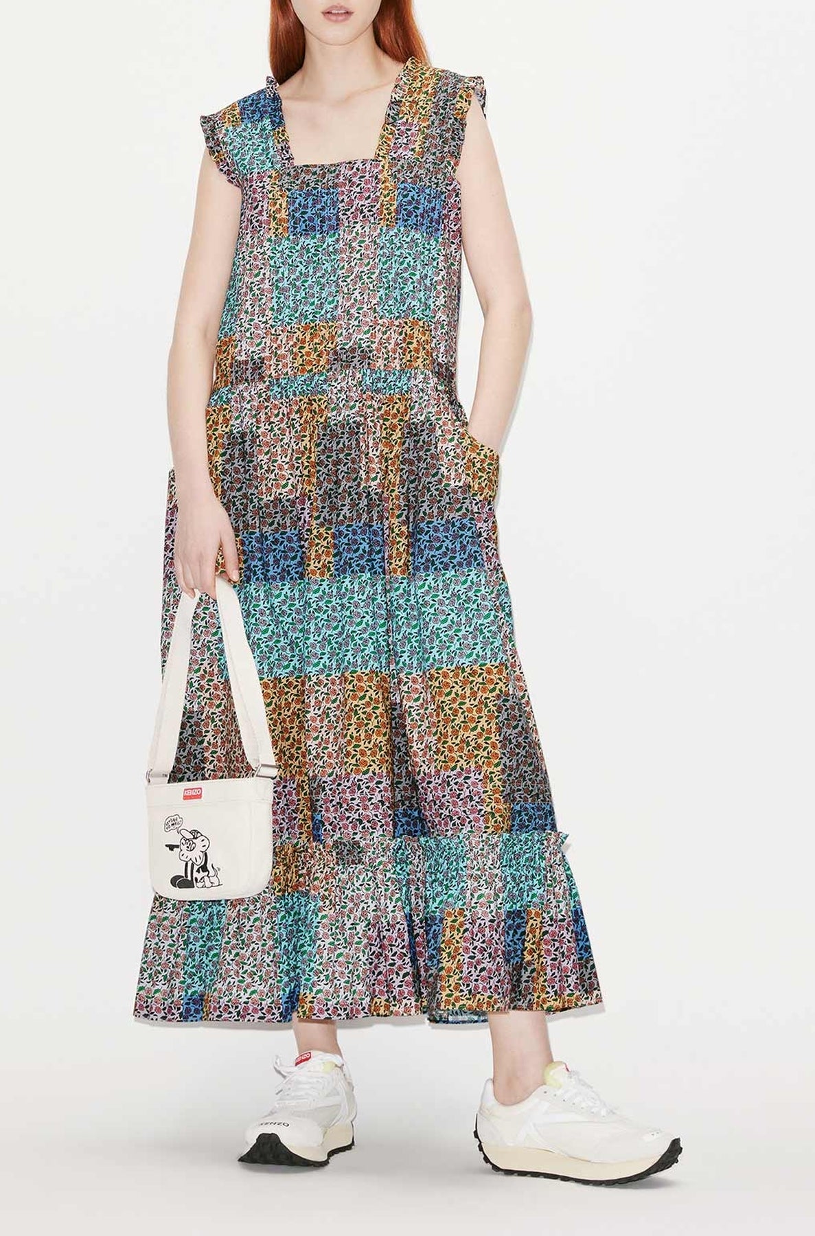 Robe midi plissée "Patchwork" - Multicolor
