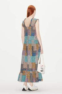 Robe midi plissée "Patchwork" - Multicolor