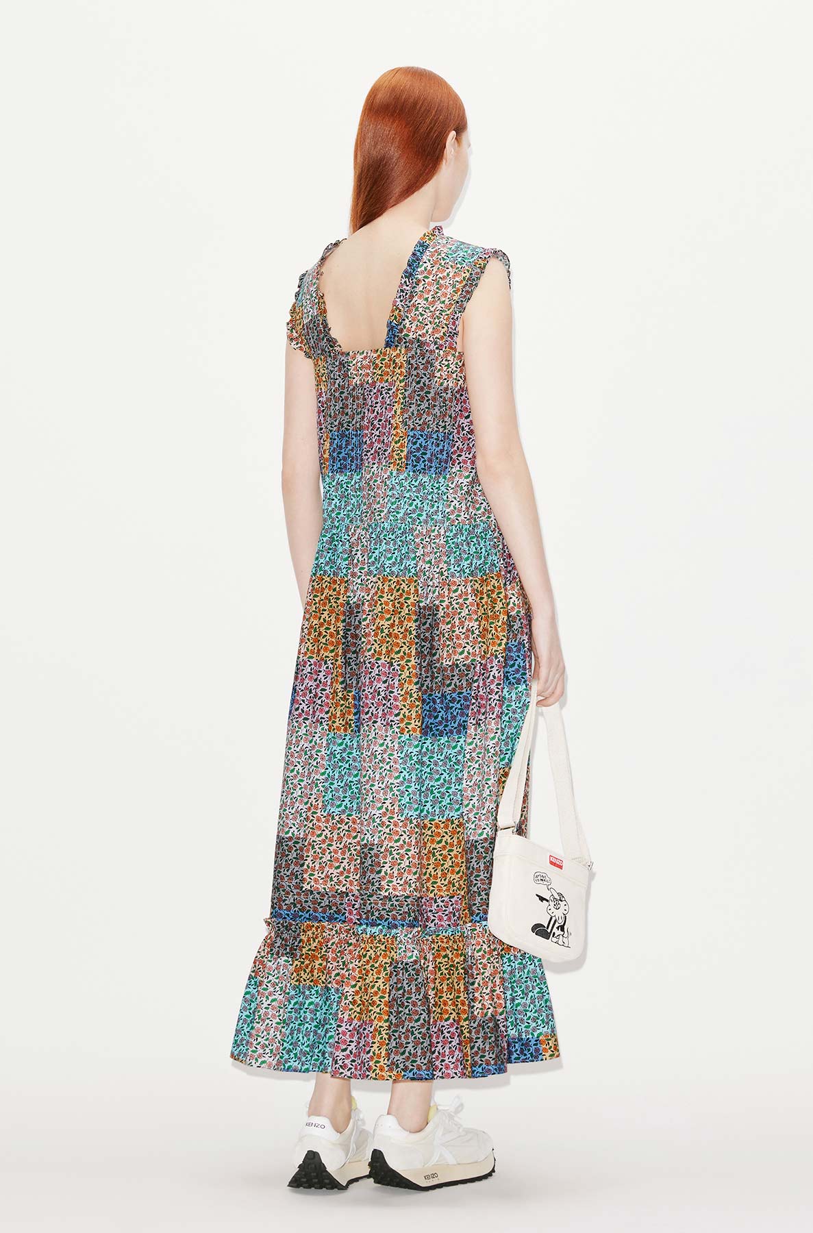 Robe midi plissée "Patchwork" - Multicolor