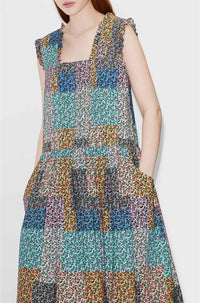 Robe midi plissée "Patchwork" - Multicolor