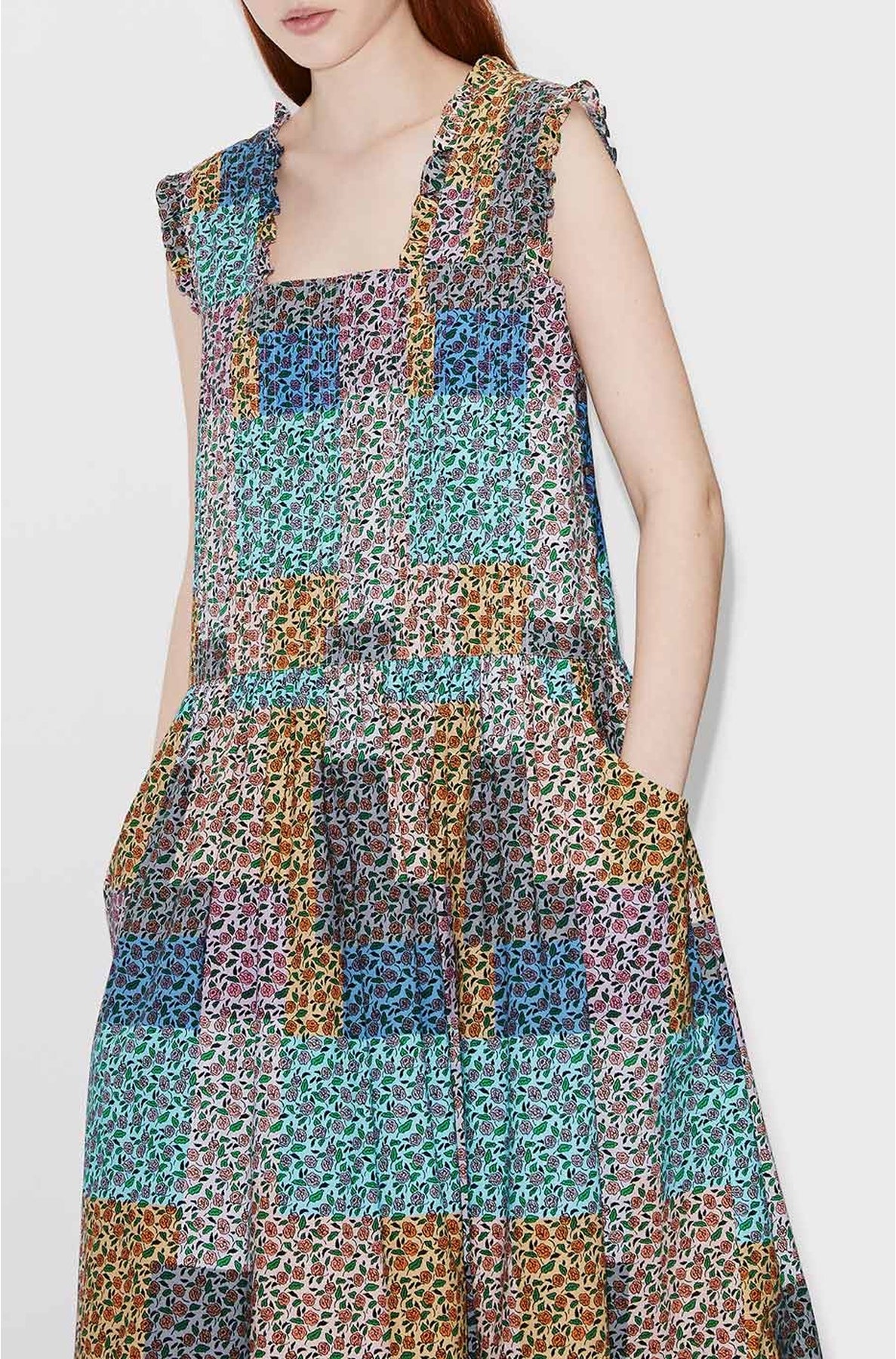 Robe midi plissée "Patchwork" - Multicolor