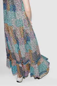 Robe midi plissée "Patchwork" - Multicolor