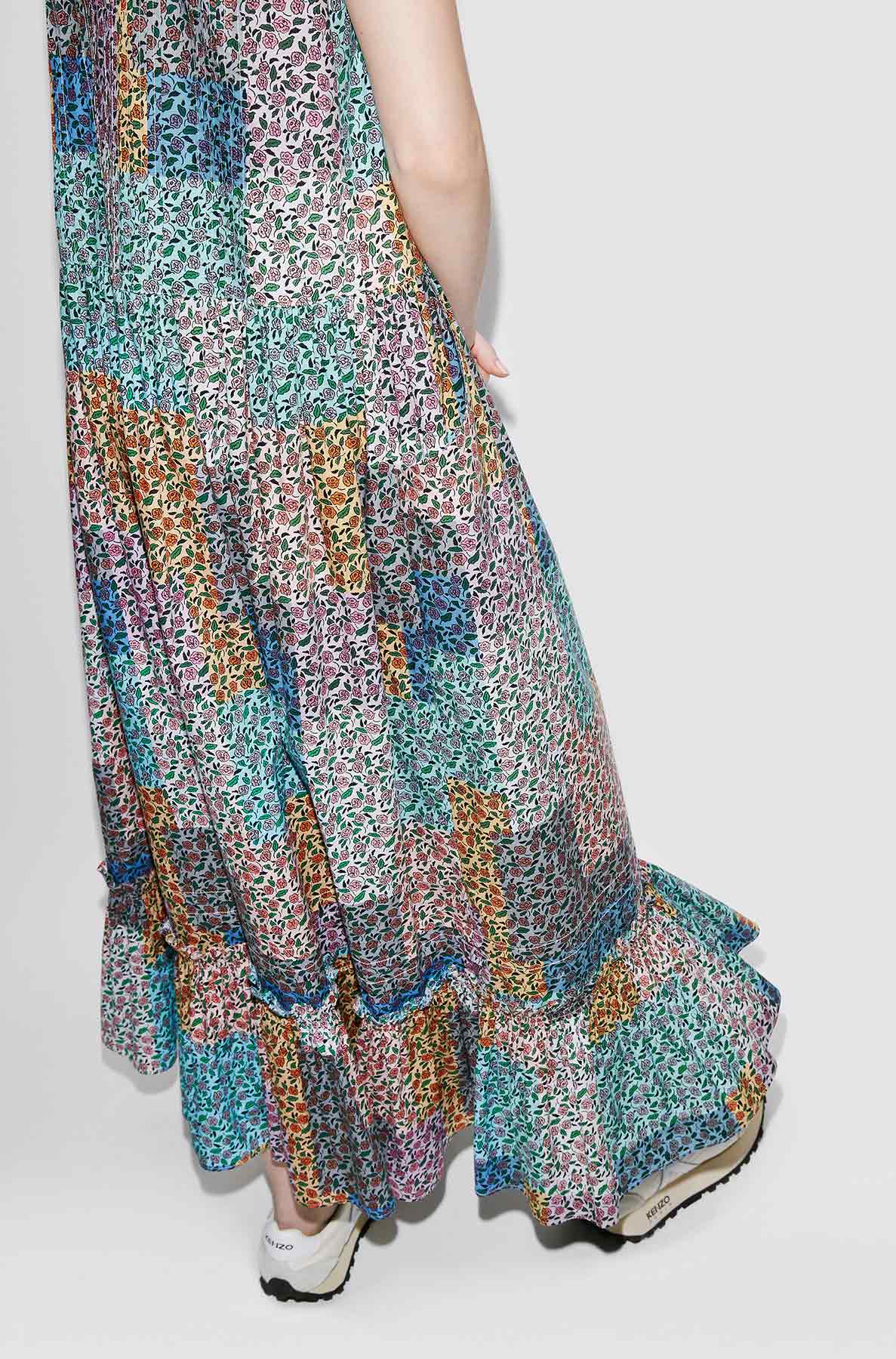 Robe midi plissée "Patchwork" - Multicolor