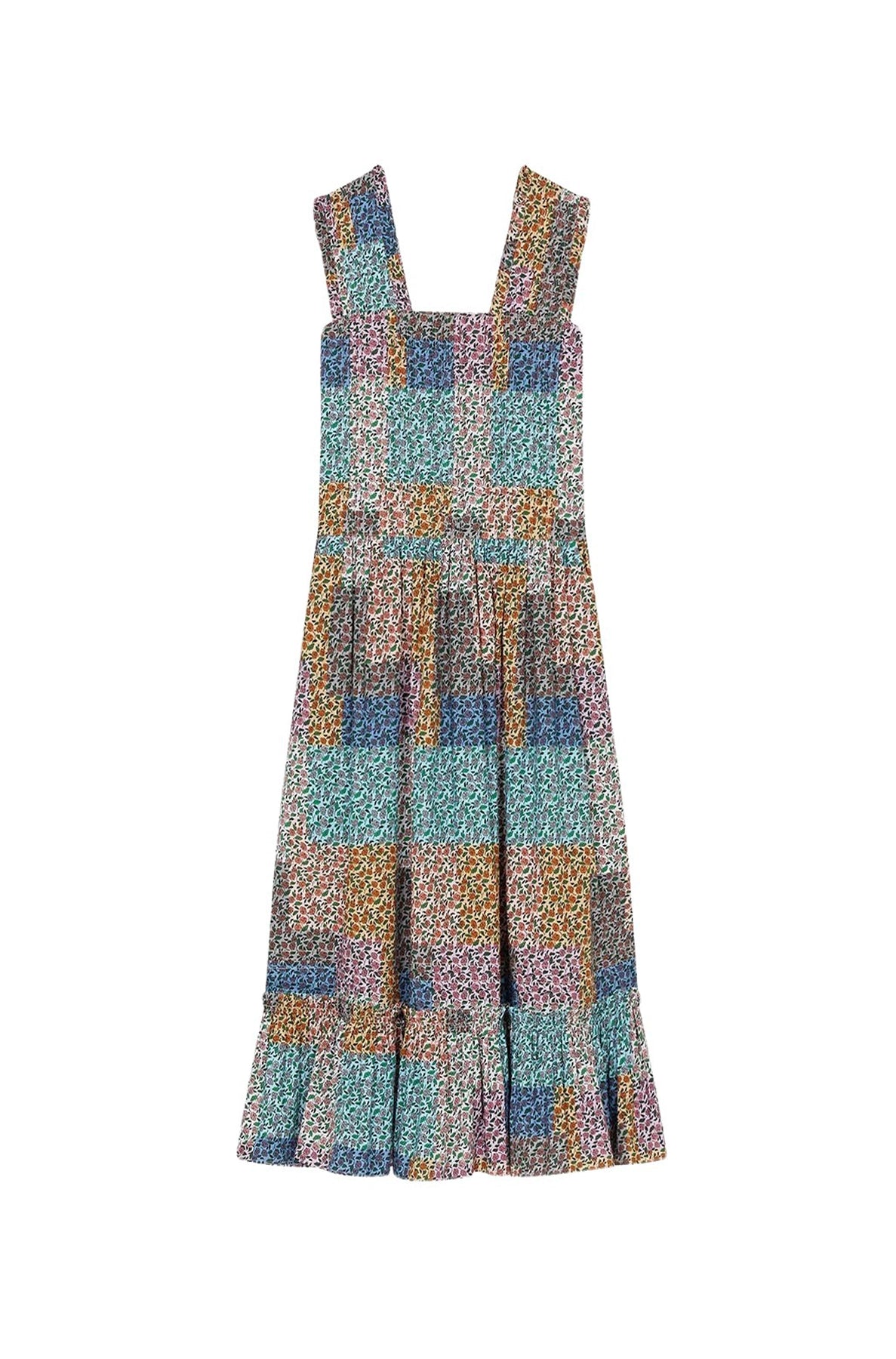 Robe midi plissée "Patchwork" - Multicolor
