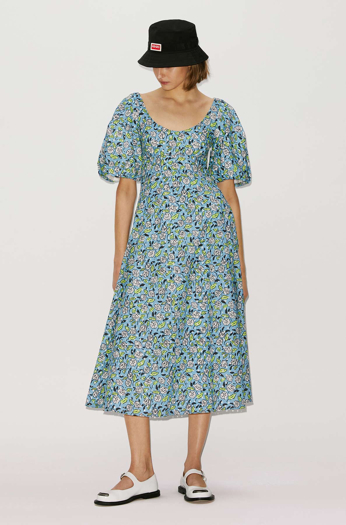 Robe midi en broderie anglaise - Cyan