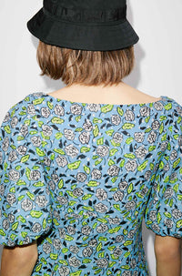 Robe midi en broderie anglaise - Cyan