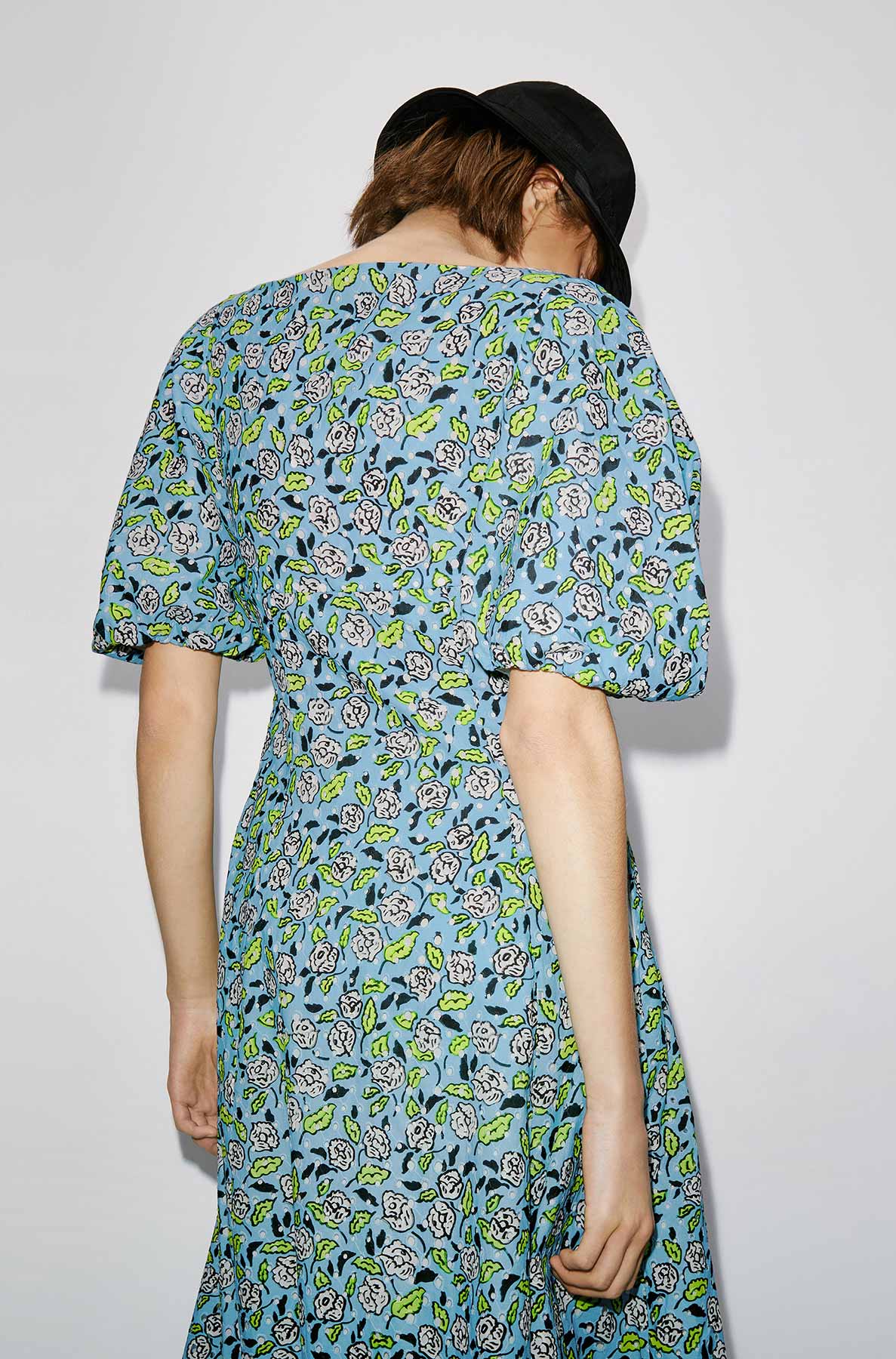 Robe midi en broderie anglaise - Cyan