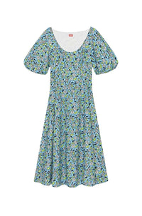 Robe midi en broderie anglaise - Cyan