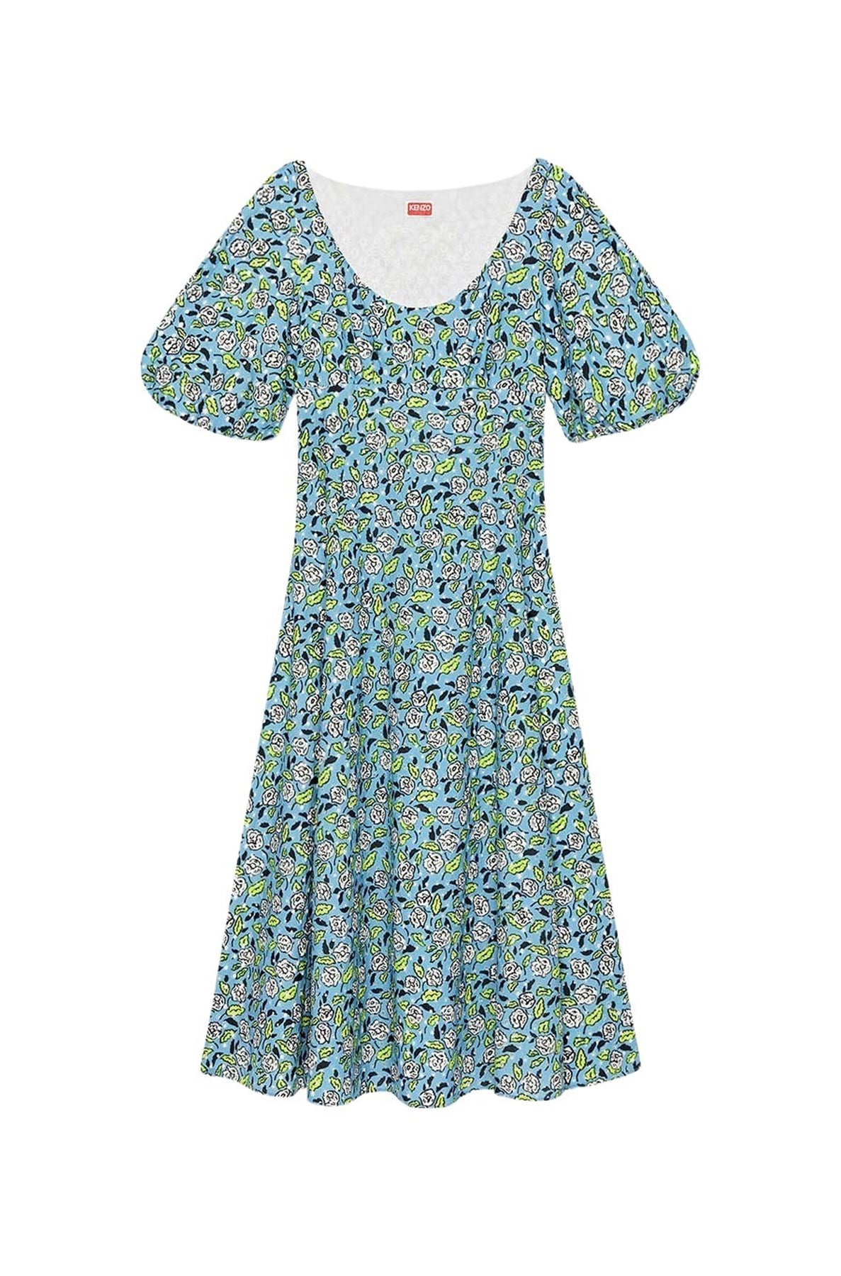 Robe midi en broderie anglaise - Cyan