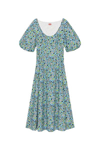 Midi dress in broderie anglaise - Cyan