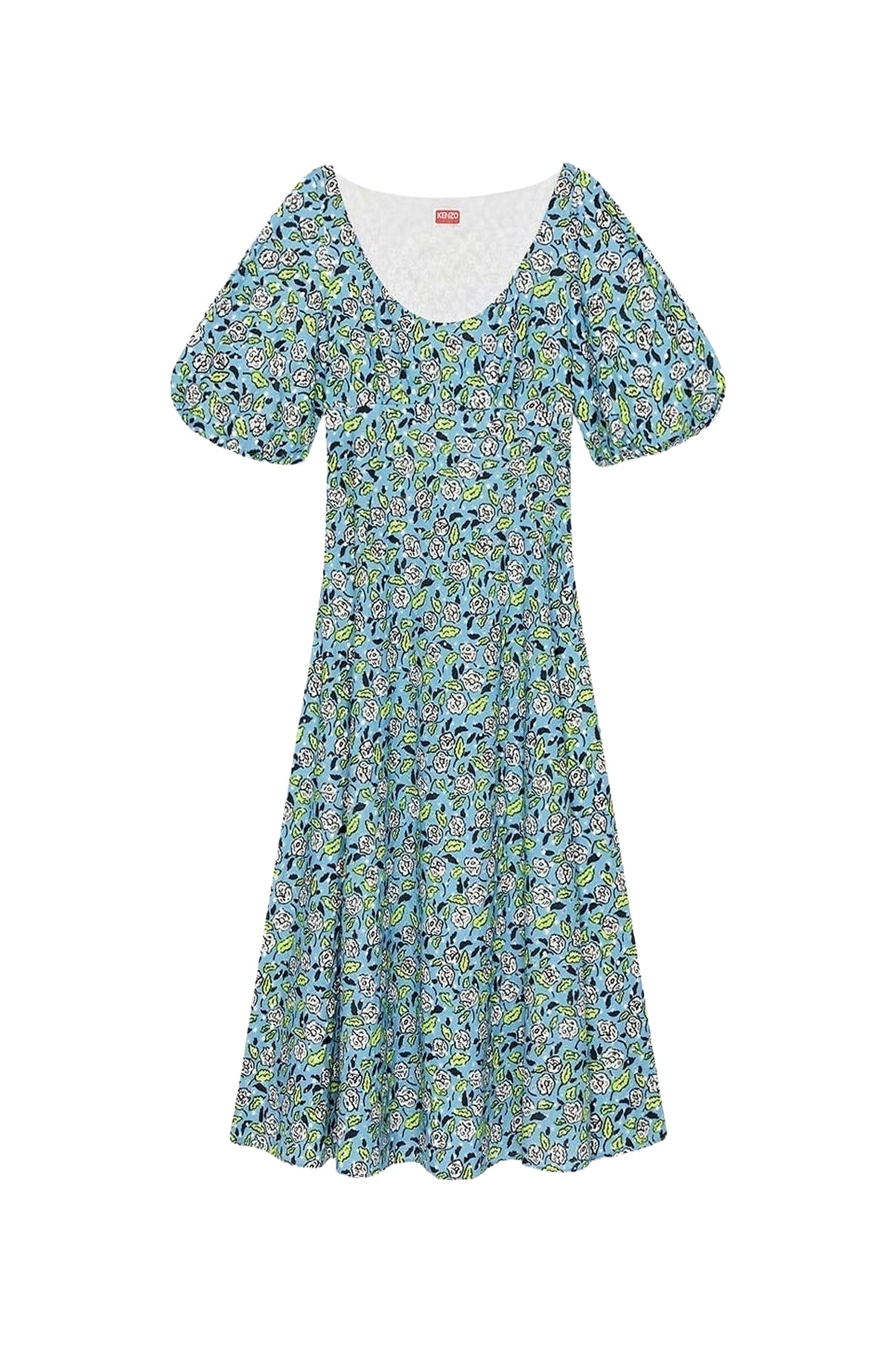 Midi dress in broderie anglaise - Cyan