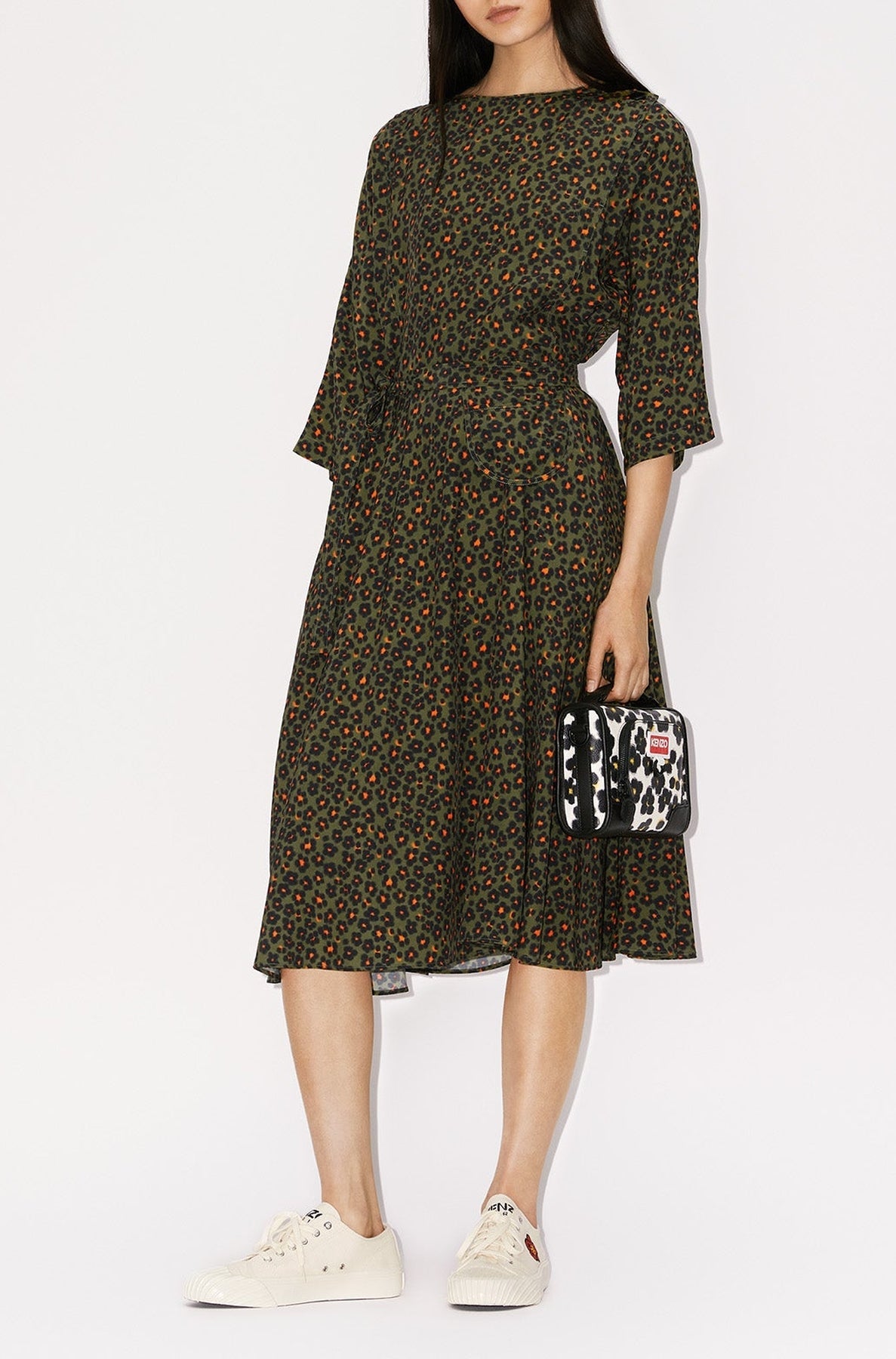 Robe midi imprimée - Khaki