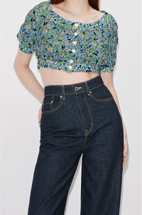 Blouse à broderie anglaise - Cyan