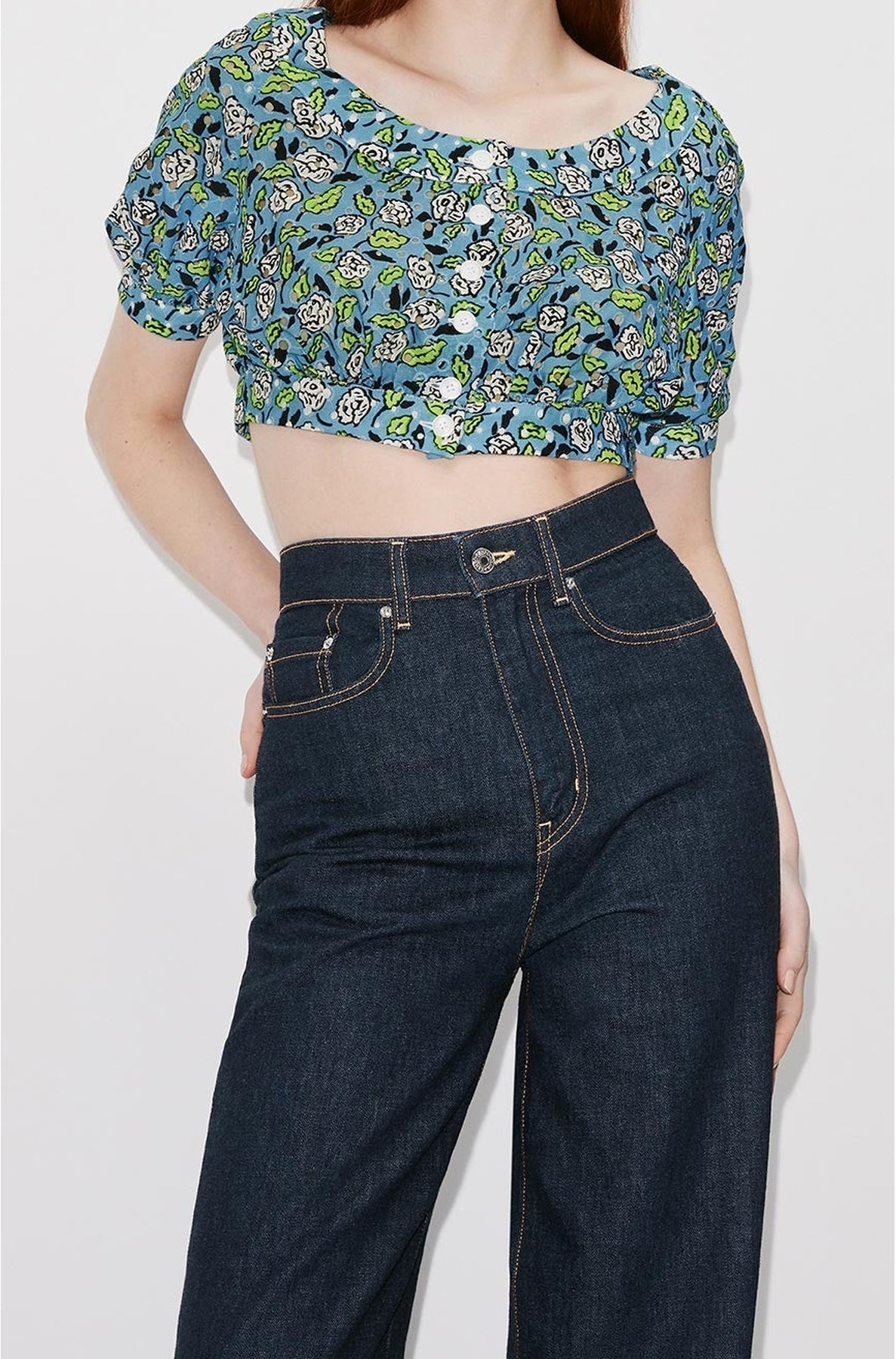 Blouse à broderie anglaise - Cyan