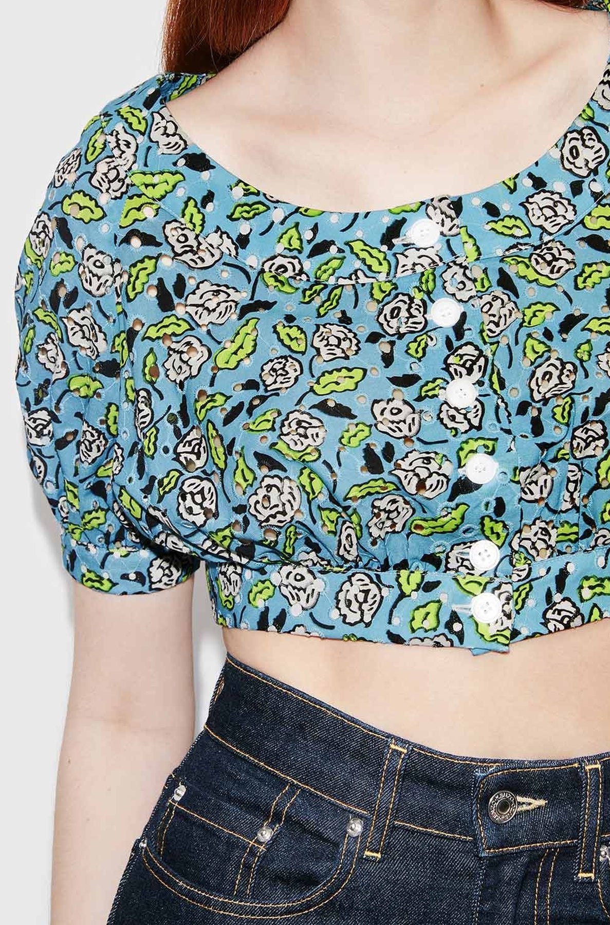 Blouse à broderie anglaise - Cyan