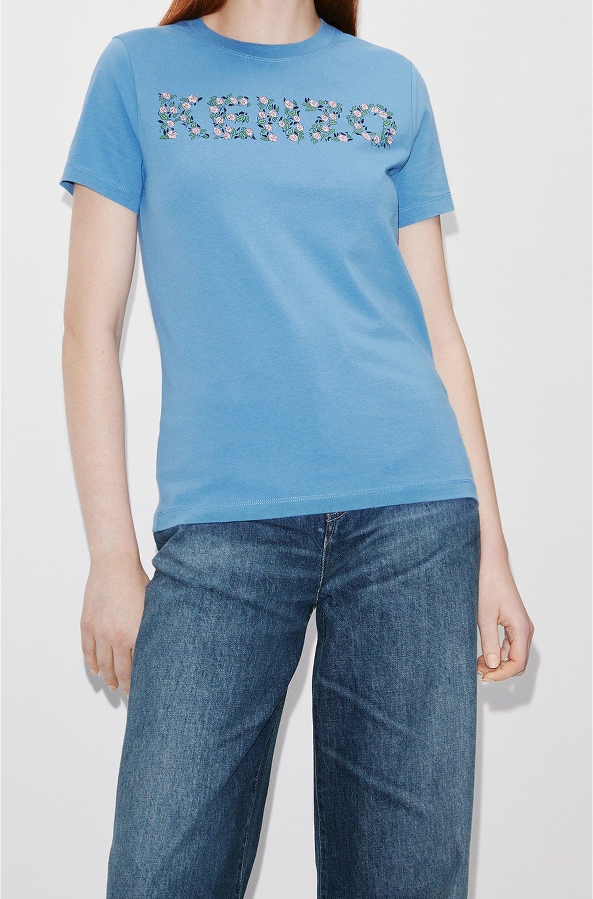 T-shirt with floral print - Cyan