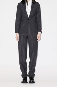 Blazer ajustée à rayures en laine - Anthracite