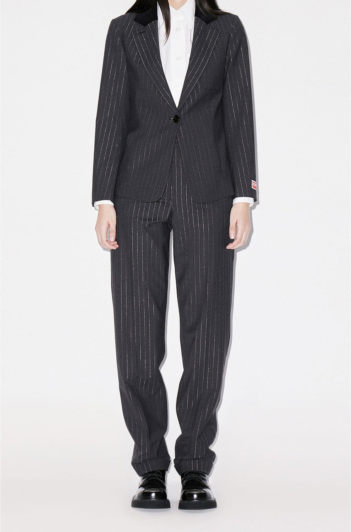 Blazer ajustée à rayures en laine - Anthracite