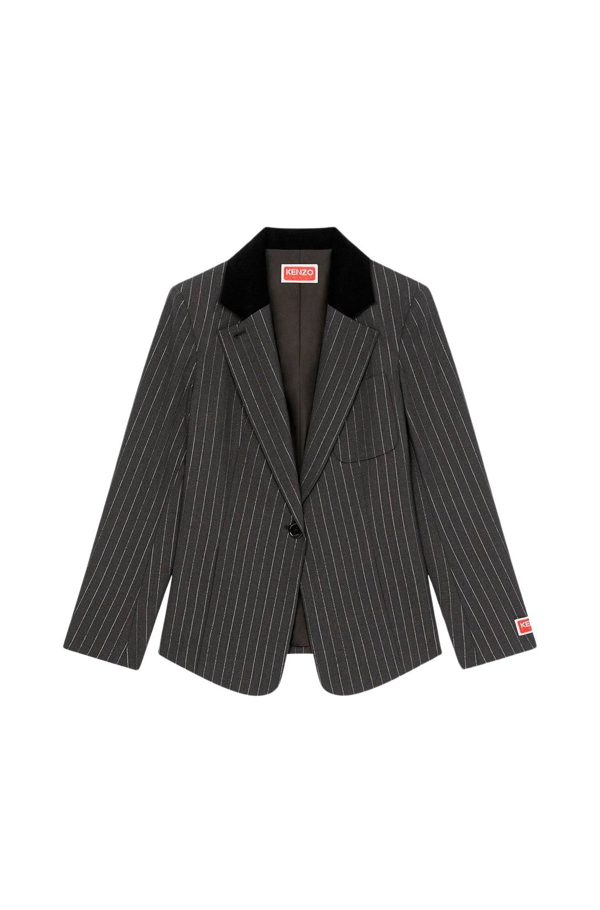 Blazer ajustée à rayures en laine - Anthracite