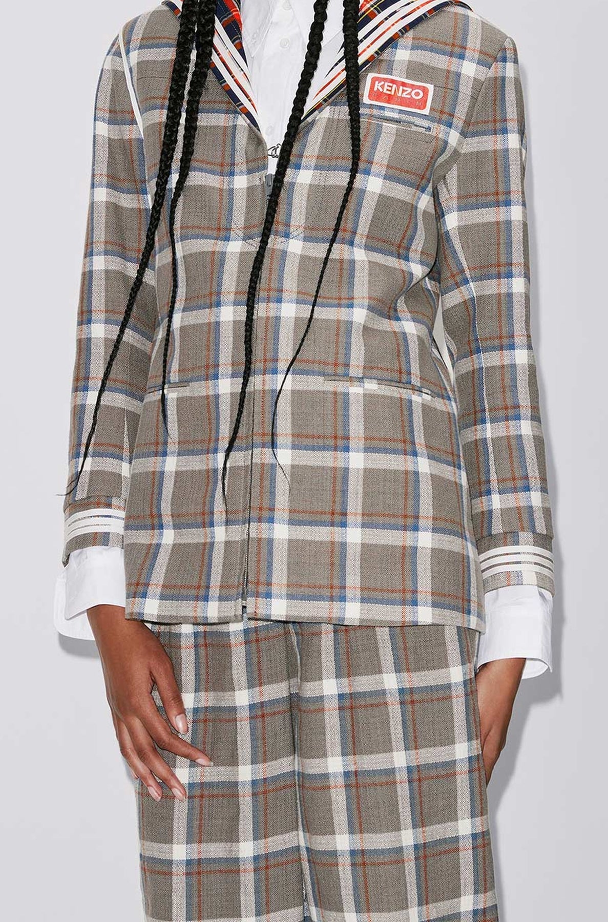 Veste à carreaux en lin - Middle Grey