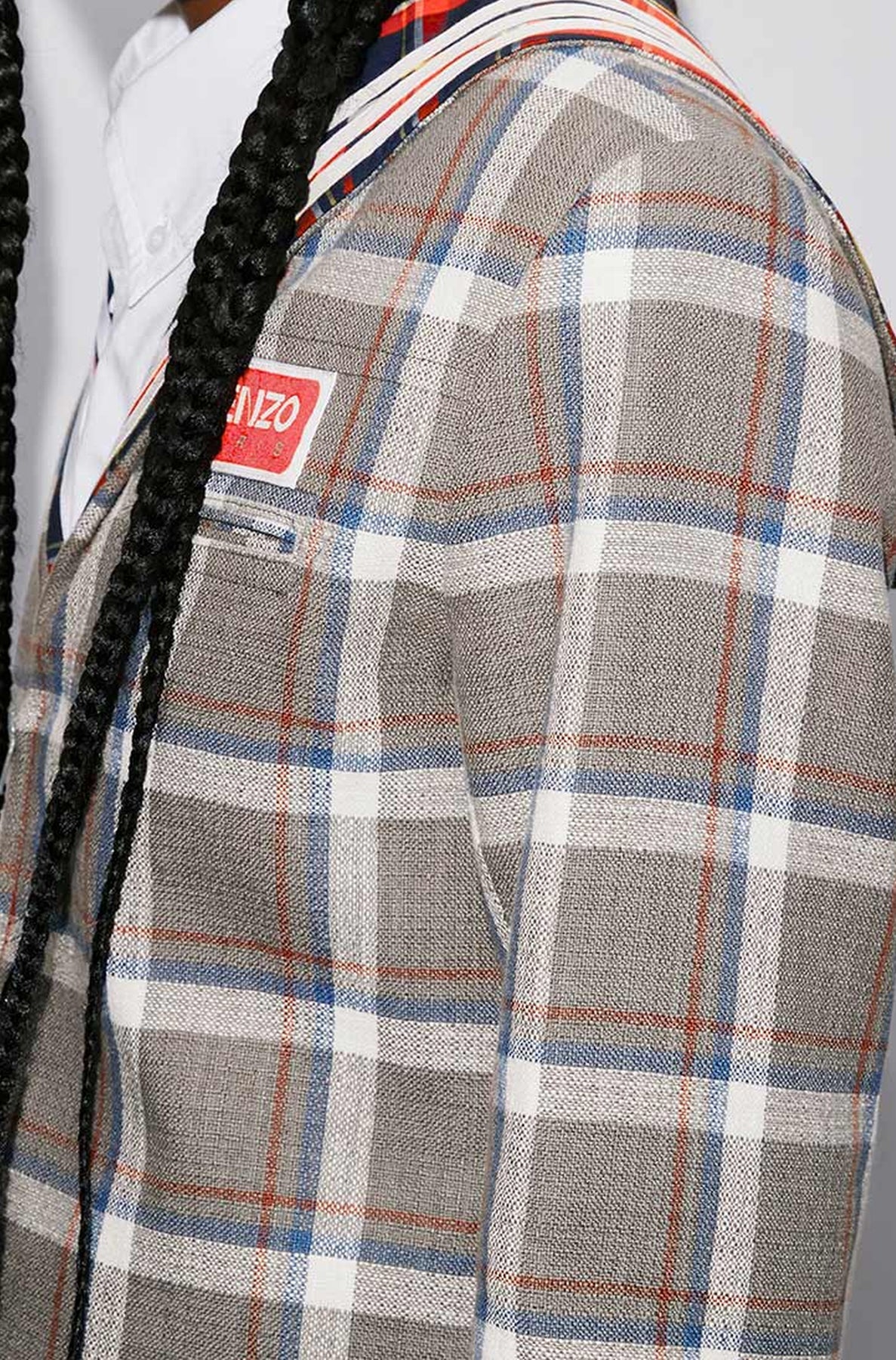 Veste à carreaux en lin - Middle Grey