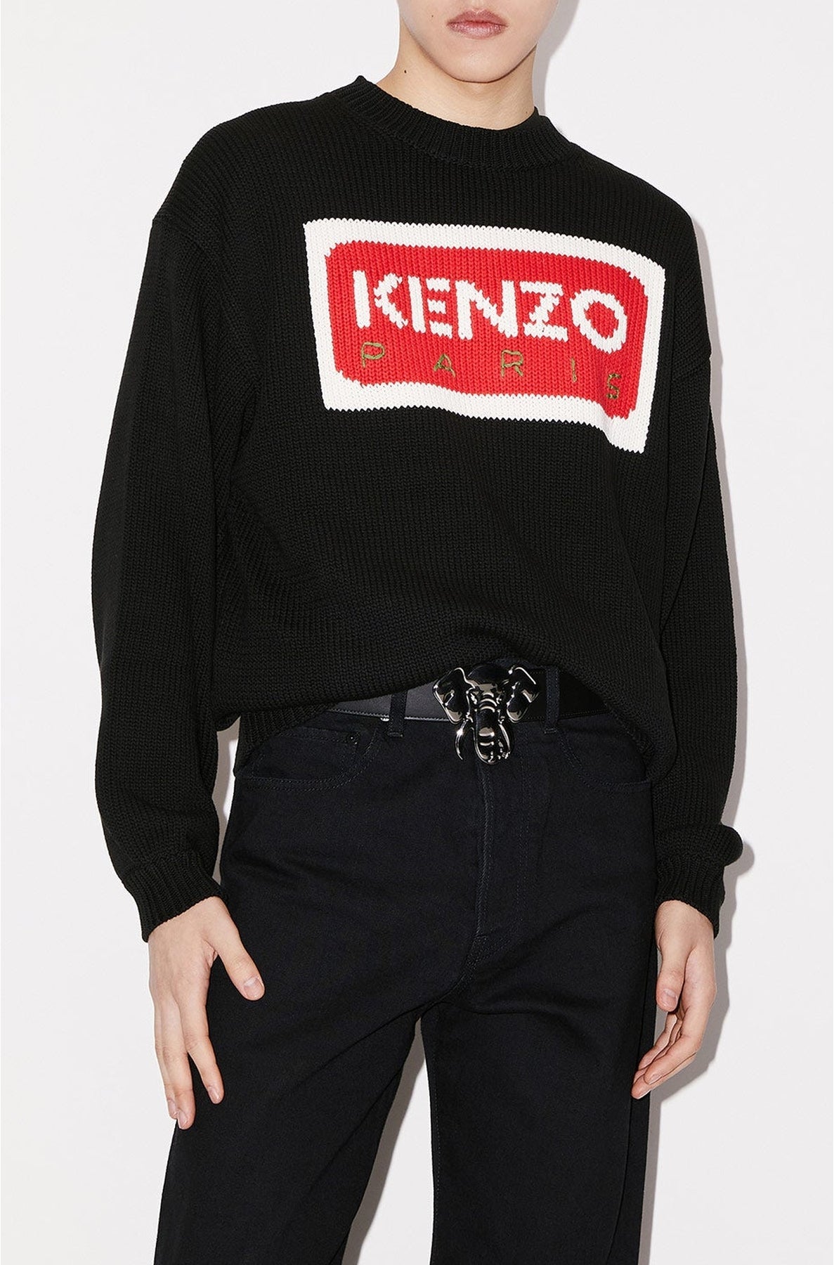 Ceinture large réversible "Kenzo Éléphant" en cuir - Black