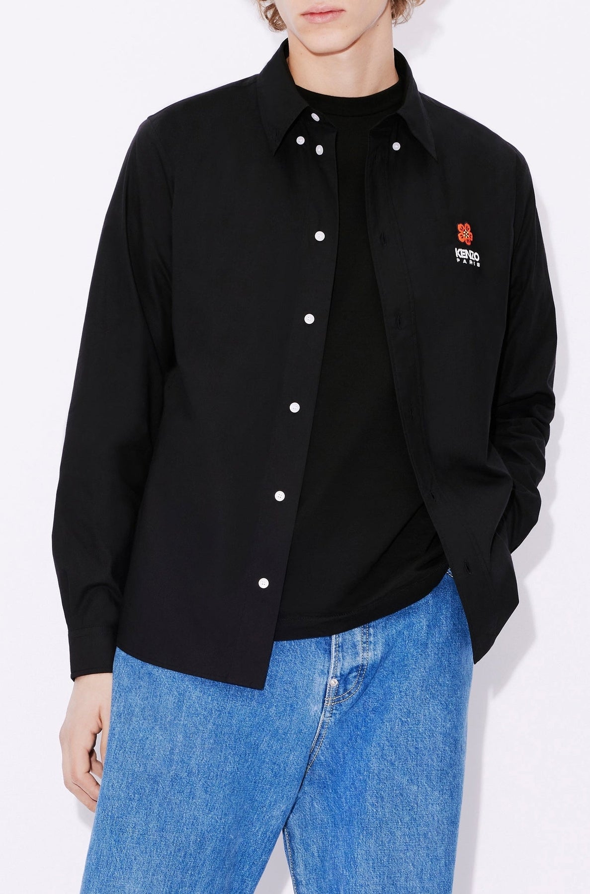 Chemise casual brodée Boke Flower - Black