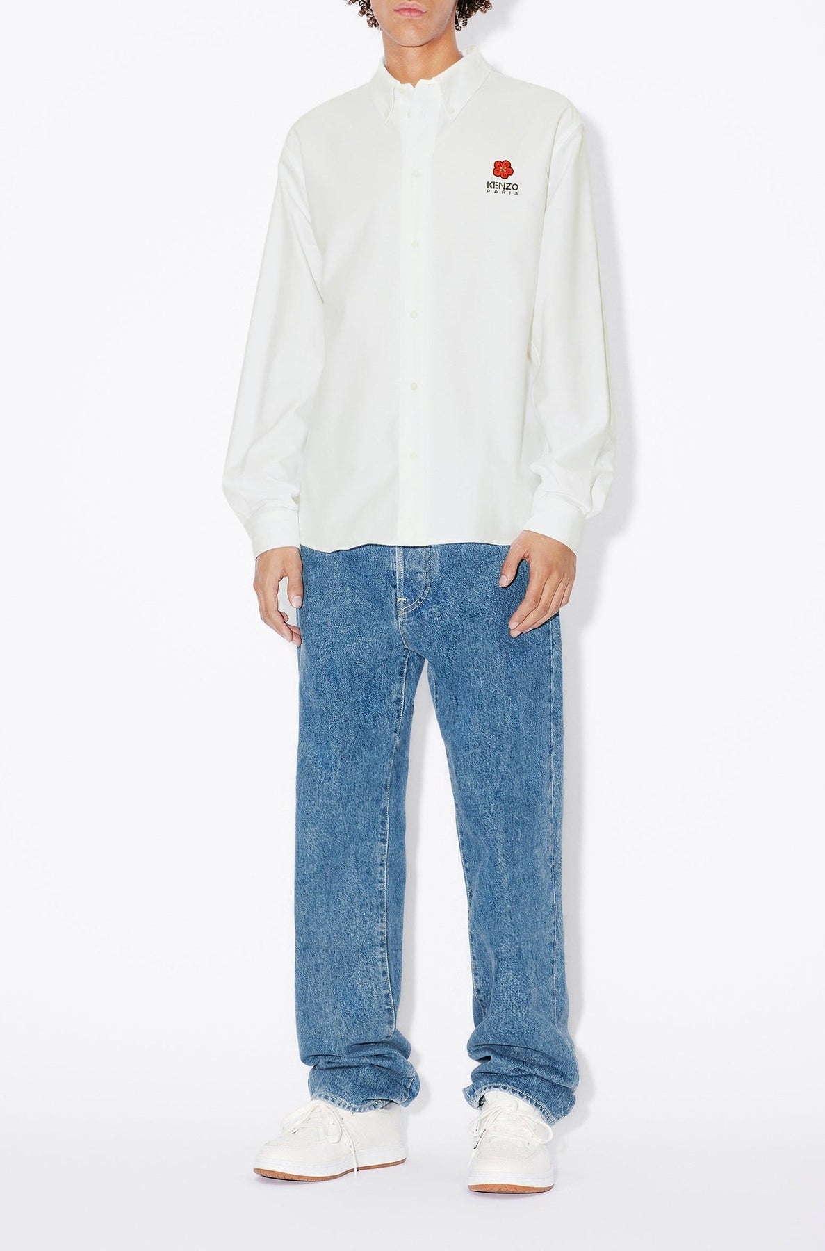 Chemise casual brodée Boke Flower - White