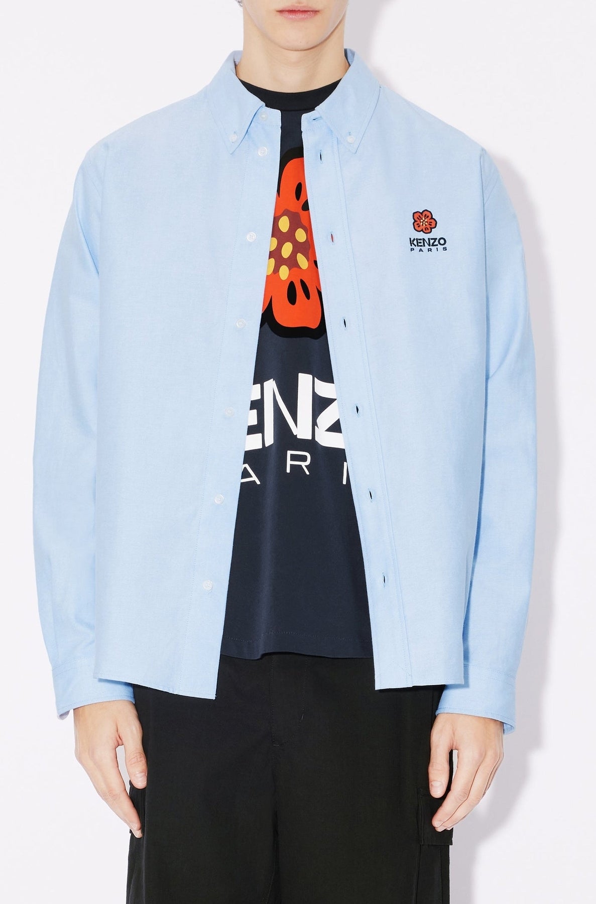 Chemise casual brodée Boke Flower - Sky Blue