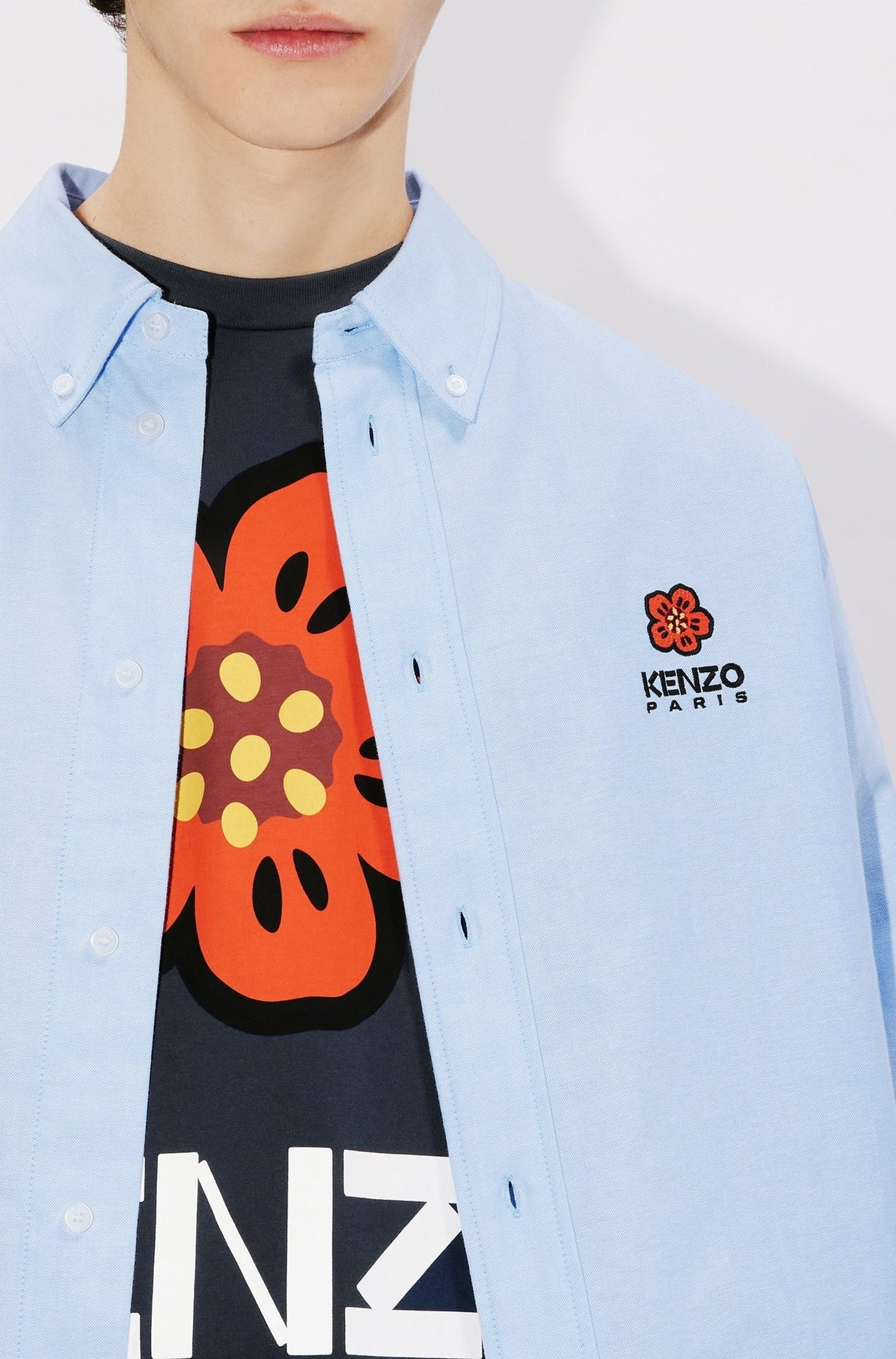 Chemise casual brodée Boke Flower - Sky Blue