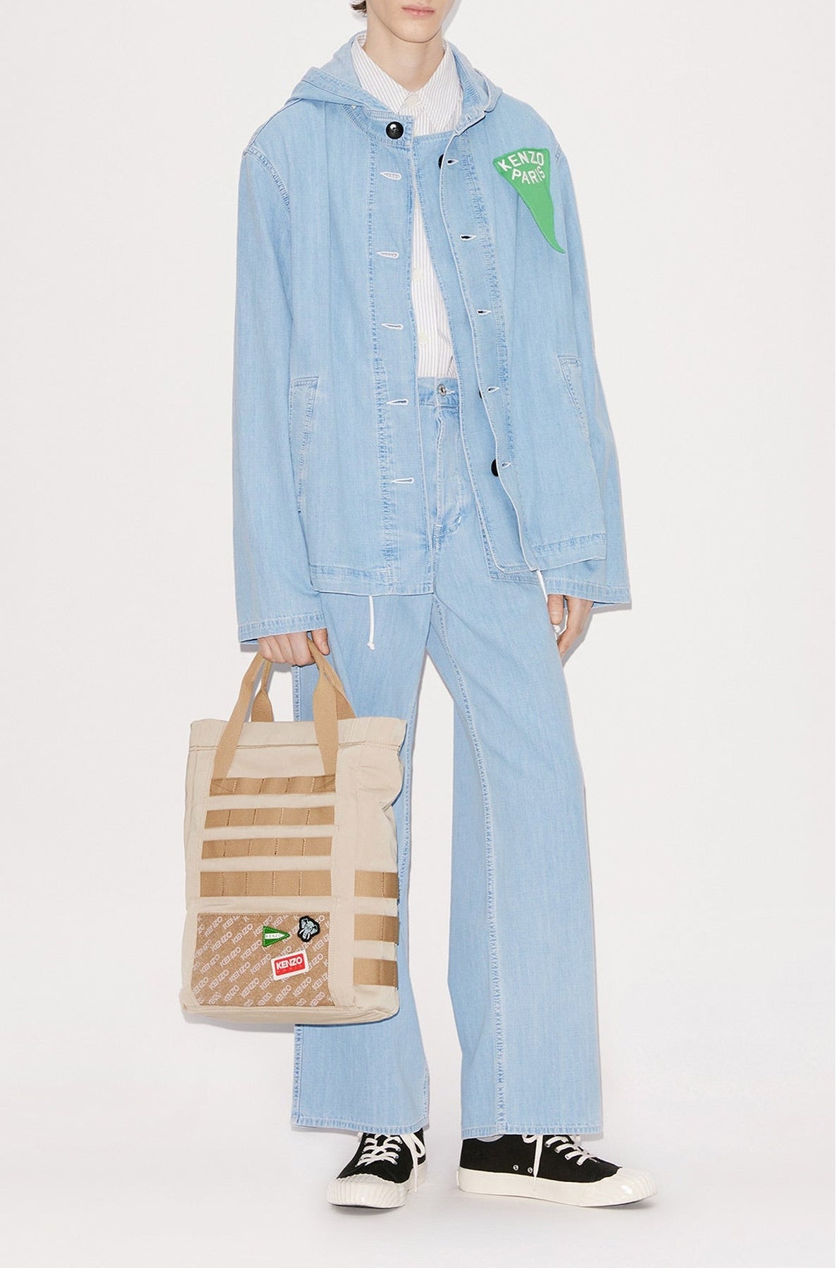 Kenzo Sailor Denim Parka - Stone Bleached Blue Denim