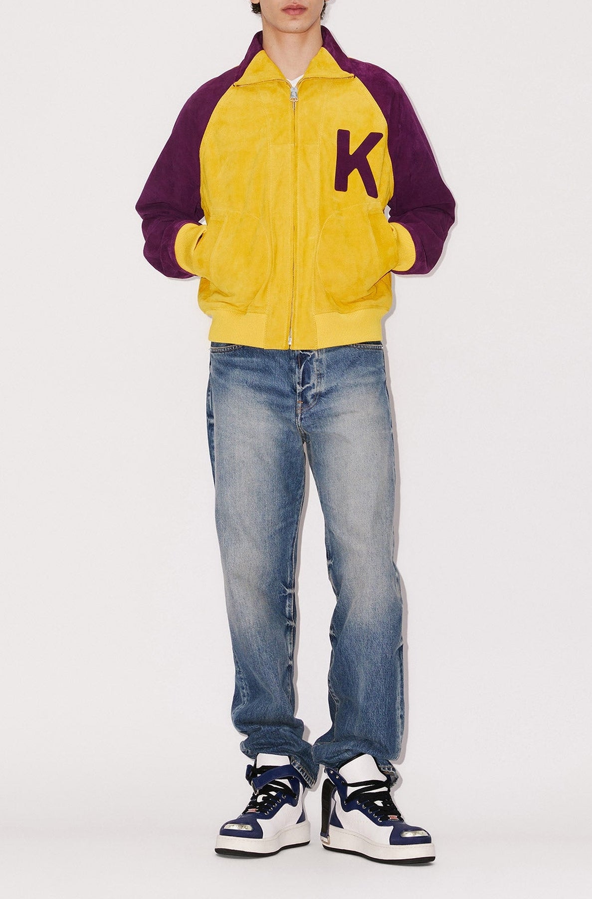 Veste varsity "Kenzo Éléphant" en cuir suédé - Golden Yellow