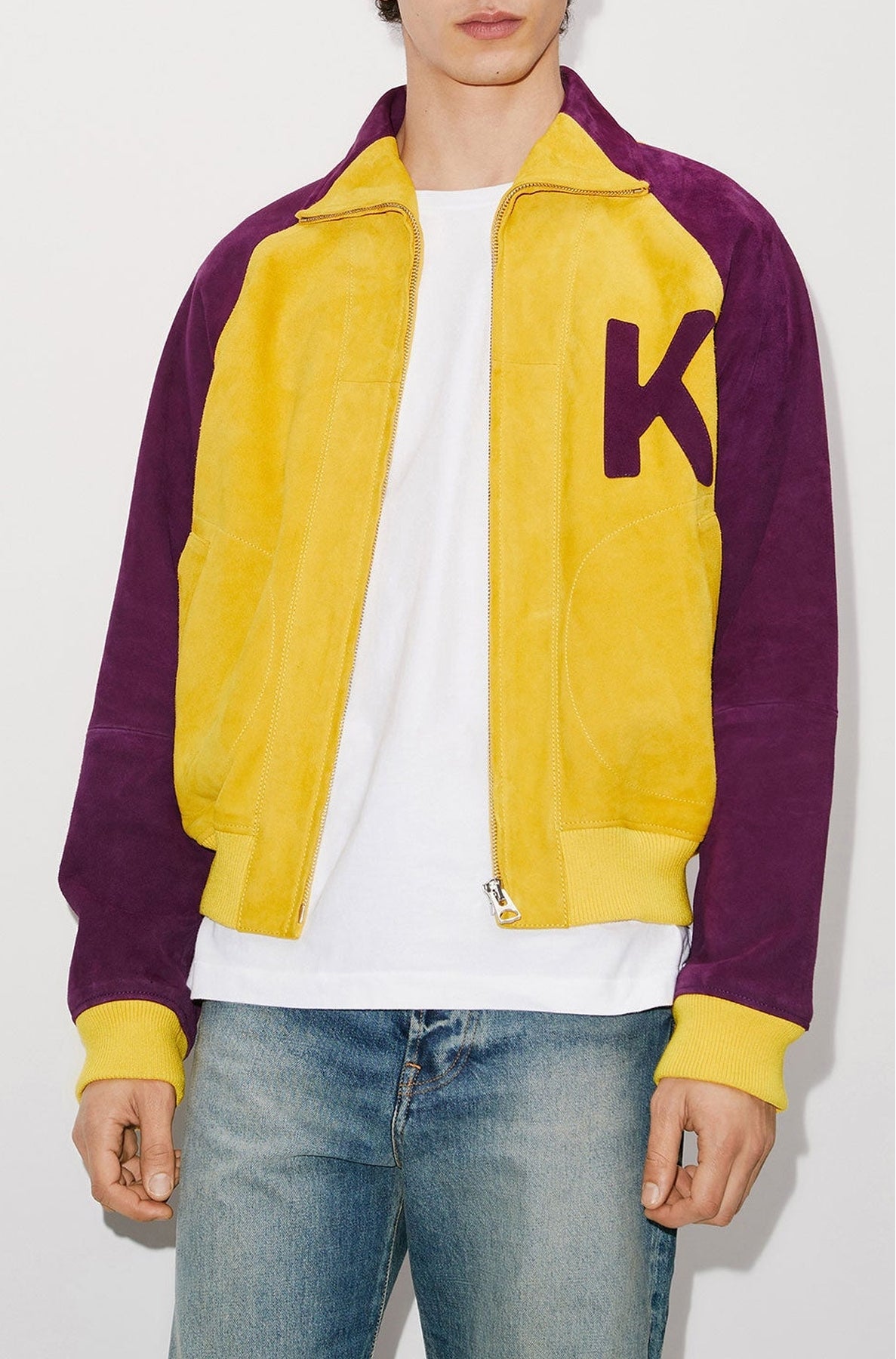 Veste varsity "Kenzo Éléphant" en cuir suédé - Golden Yellow