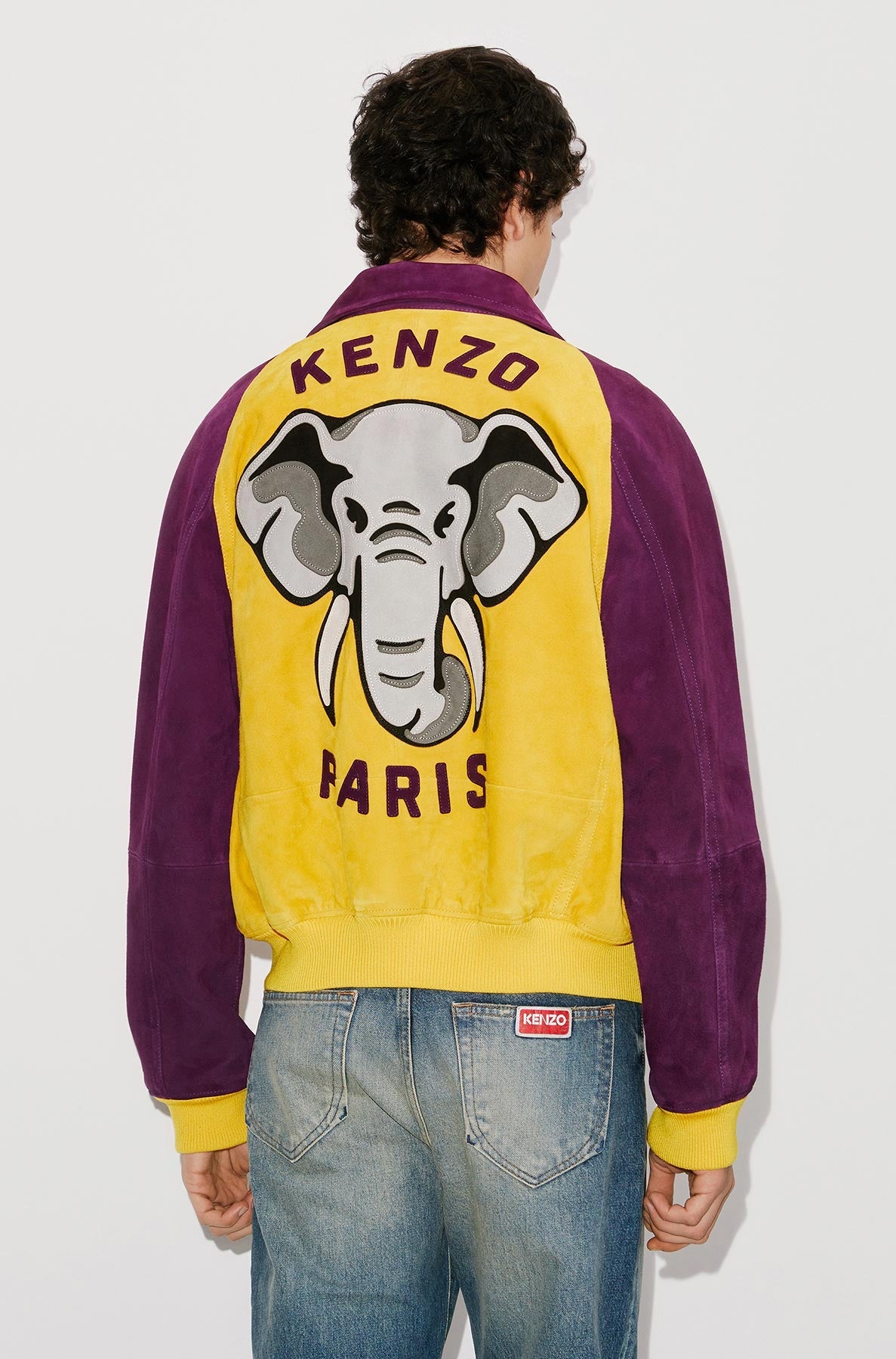 Veste varsity "Kenzo Éléphant" en cuir suédé - Golden Yellow