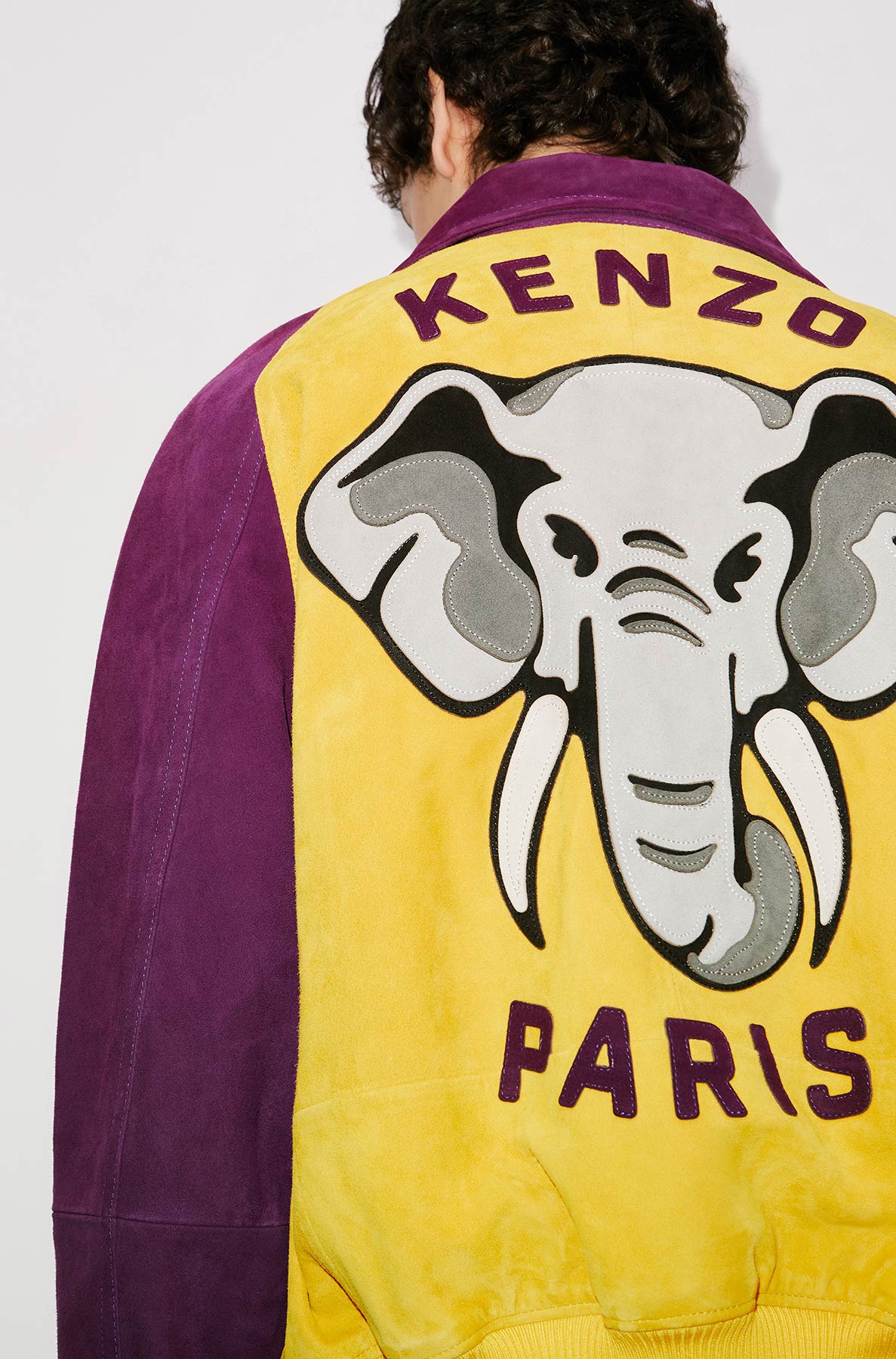 Veste varsity "Kenzo Éléphant" en cuir suédé - Golden Yellow