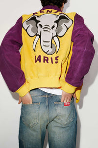 Veste varsity "Kenzo Éléphant" en cuir suédé - Golden Yellow