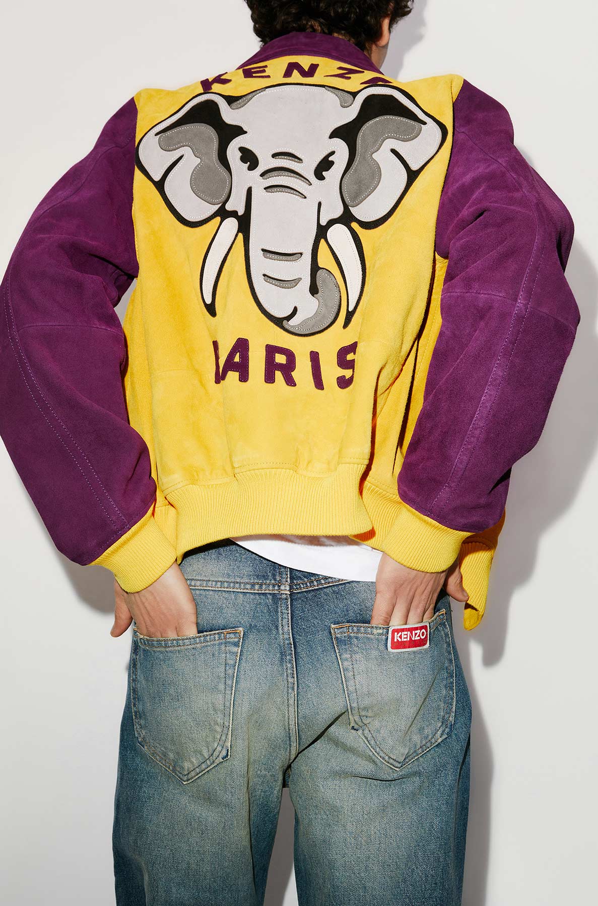 Veste varsity "Kenzo Éléphant" en cuir suédé - Golden Yellow