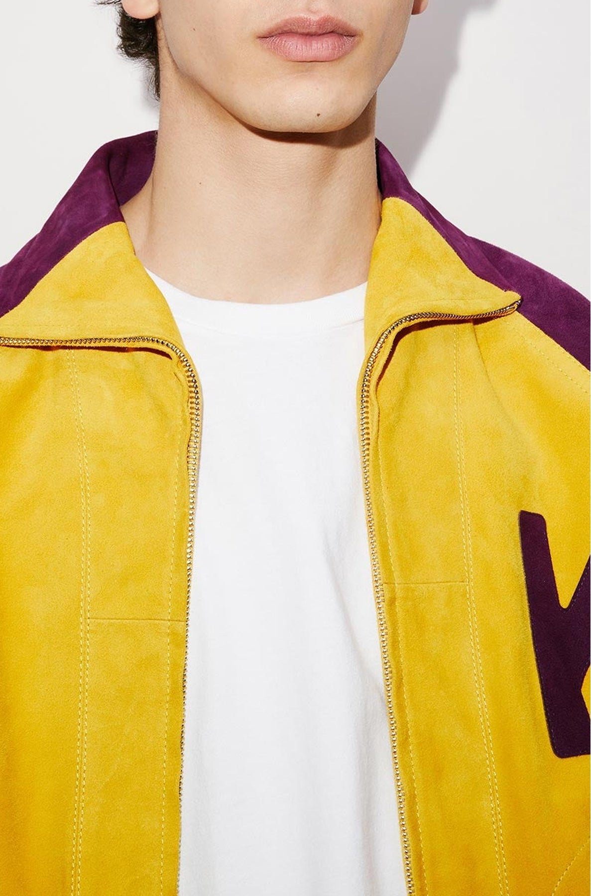 Veste varsity "Kenzo Éléphant" en cuir suédé - Golden Yellow