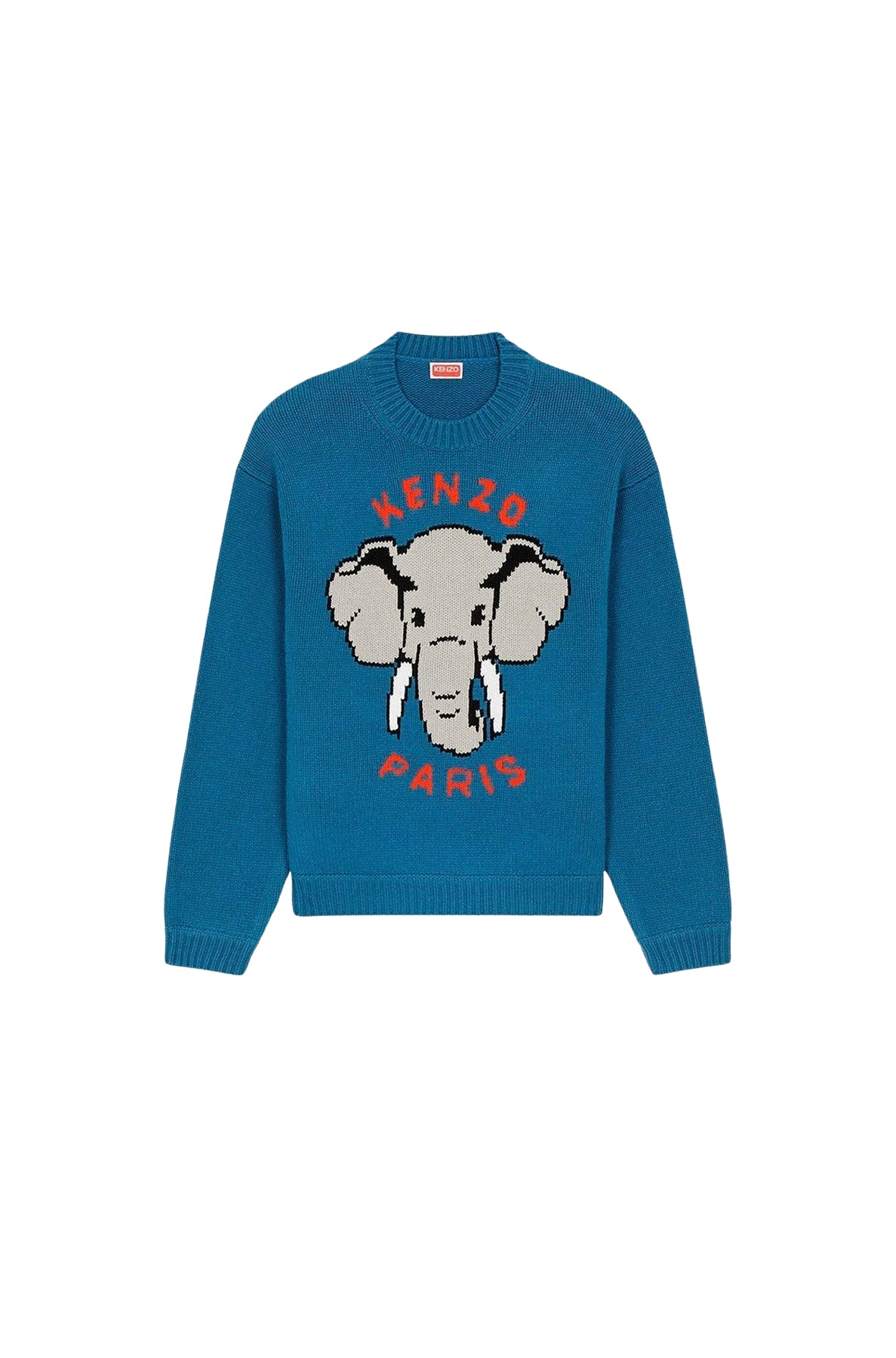 Pull brodé "Kenzo Éléphant" en laine - Cyan