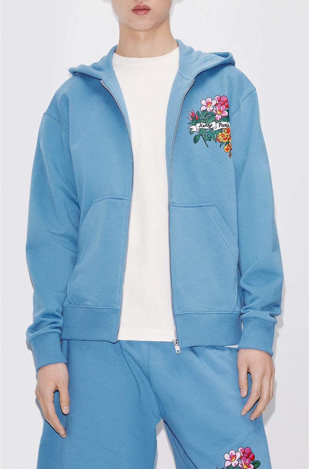 Sweatshirt zippé "Aloha Flower Tattoo" - Cyan