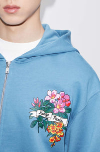 Sweatshirt zippé "Aloha Flower Tattoo" - Cyan