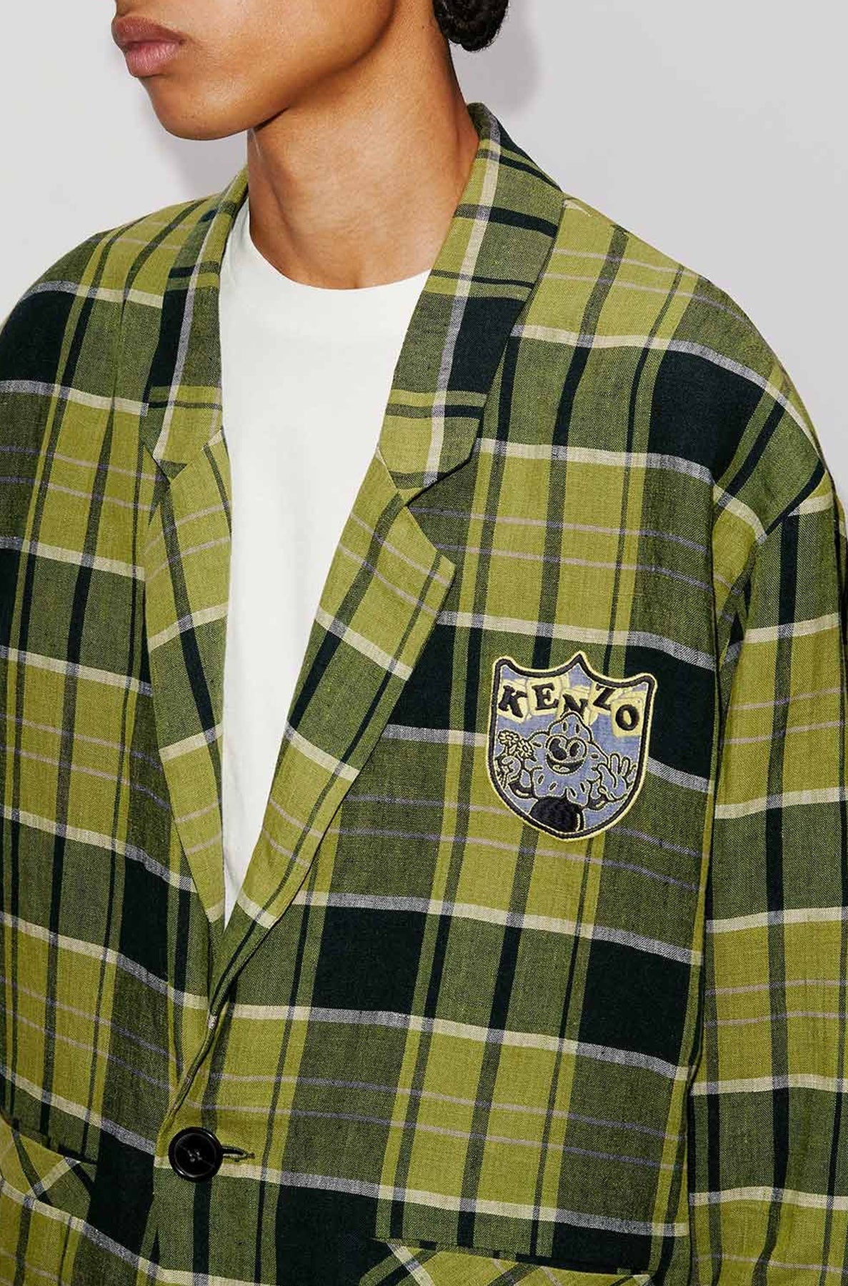 Veste workwear à carreaux "Boke Boy" en lin - Grass Green