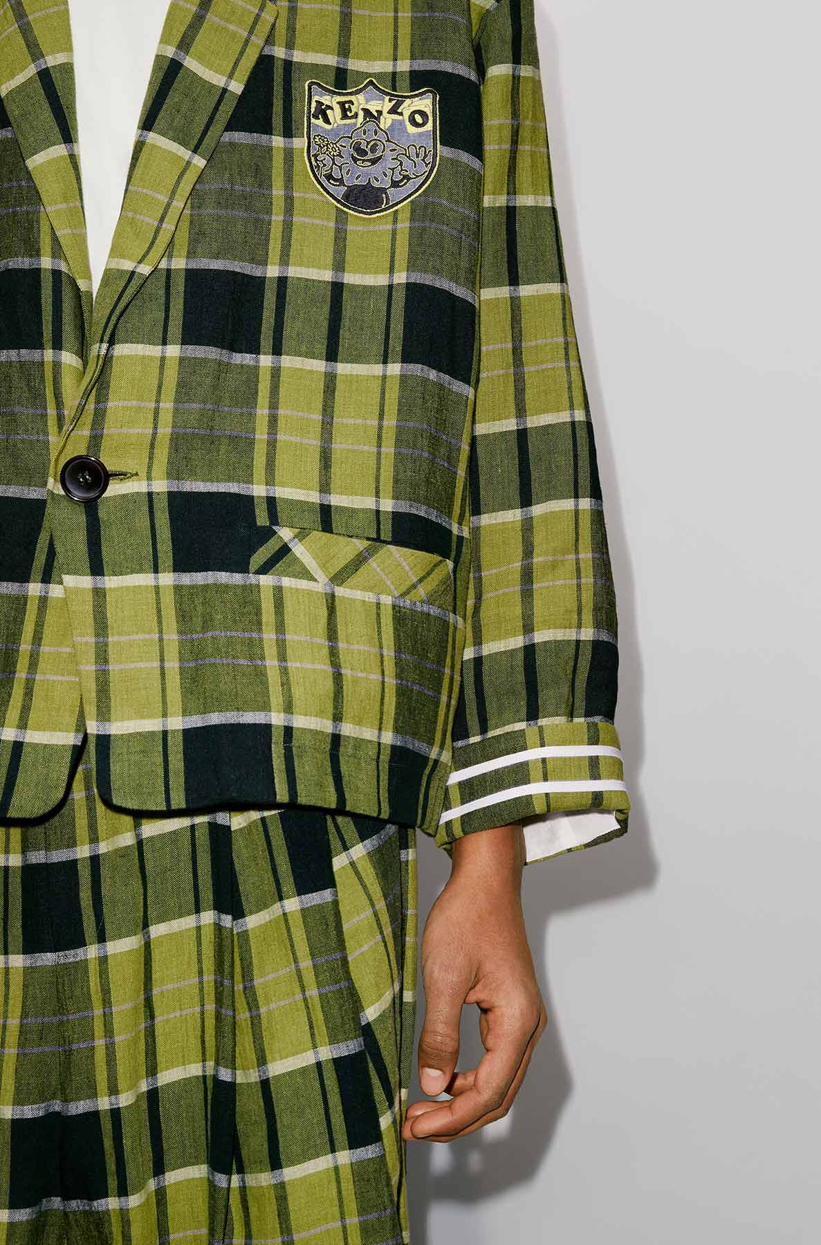 Veste workwear à carreaux "Boke Boy" en lin - Grass Green