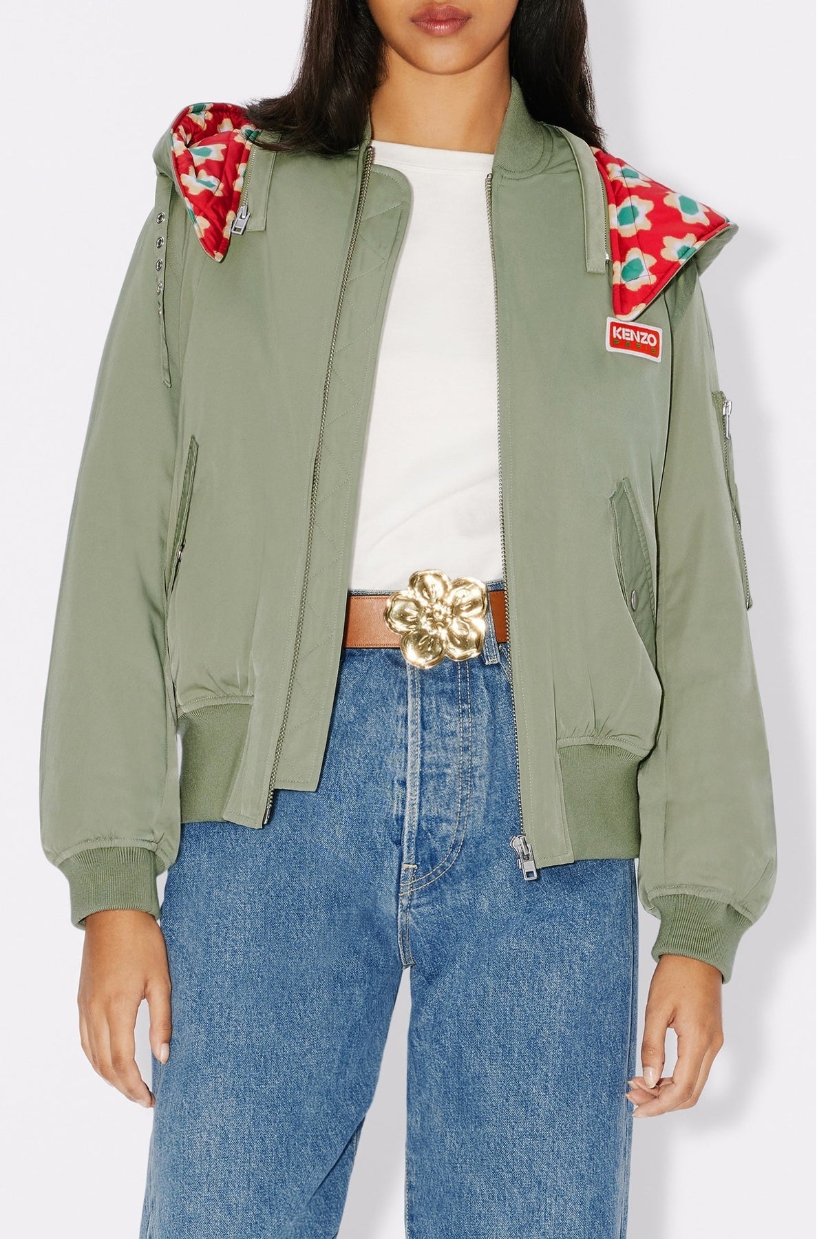 Kenzo Teddy Flower Short Parka - Sage Green