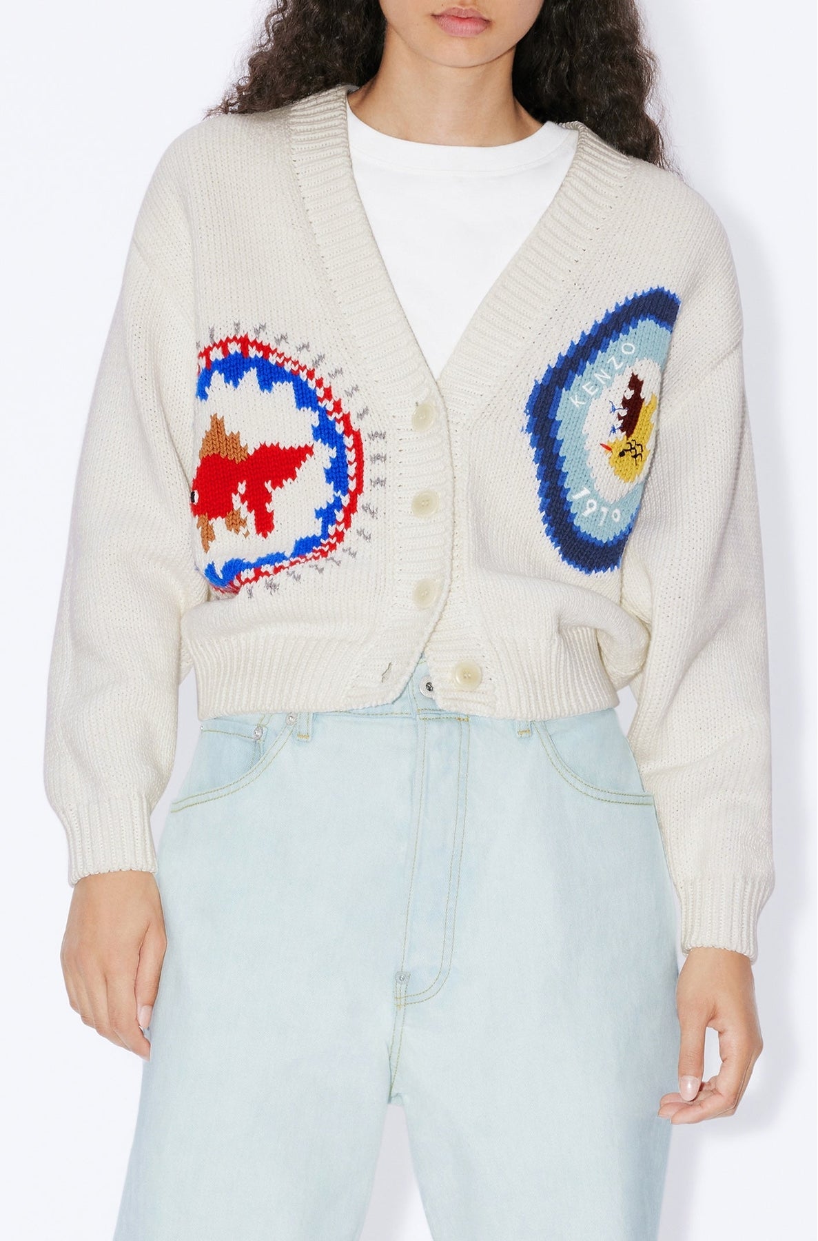 Cardigan brodé à la main "Kenzo Travel" - Off White