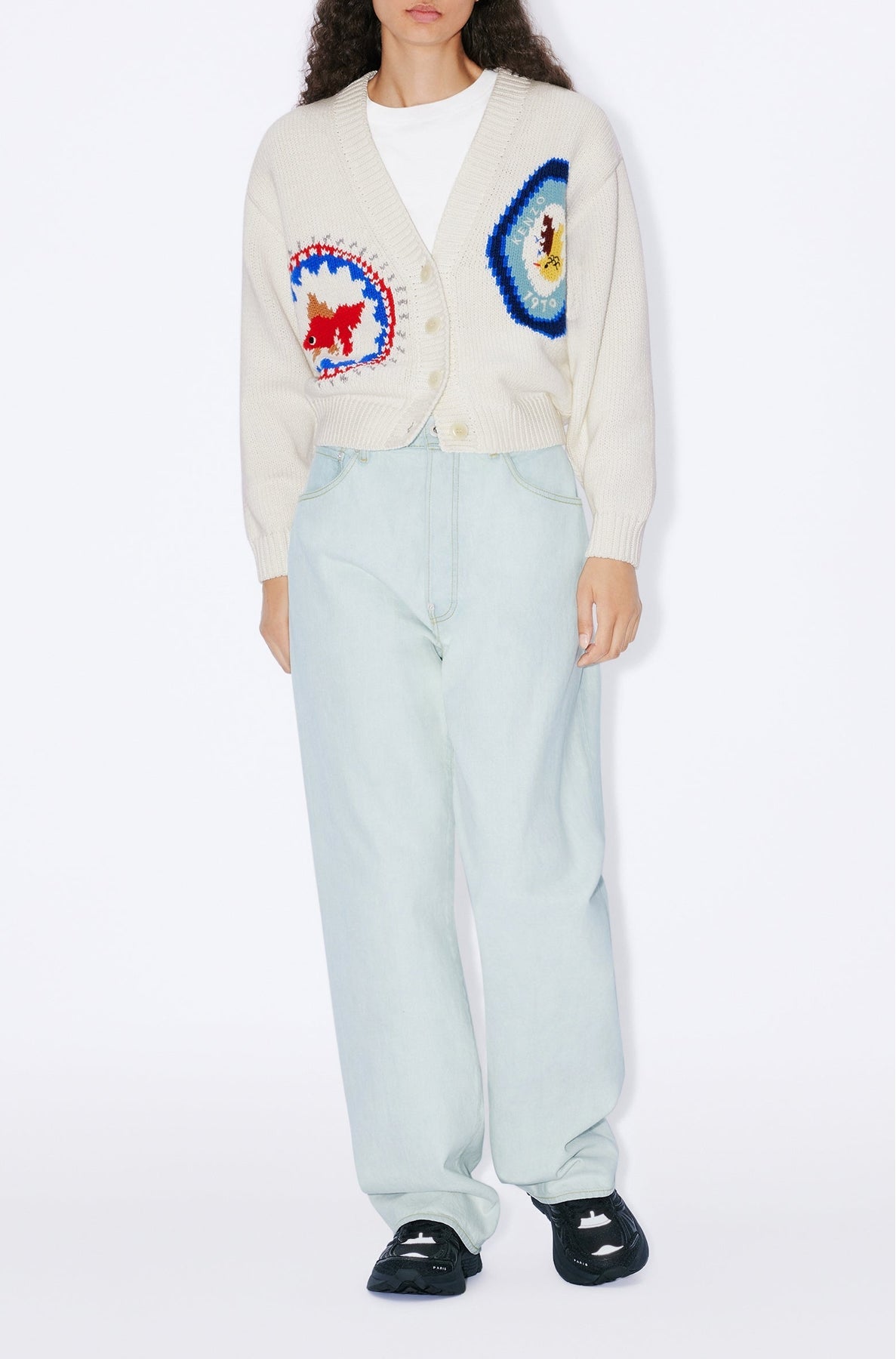 Cardigan brodé à la main "Kenzo Travel" - Off White