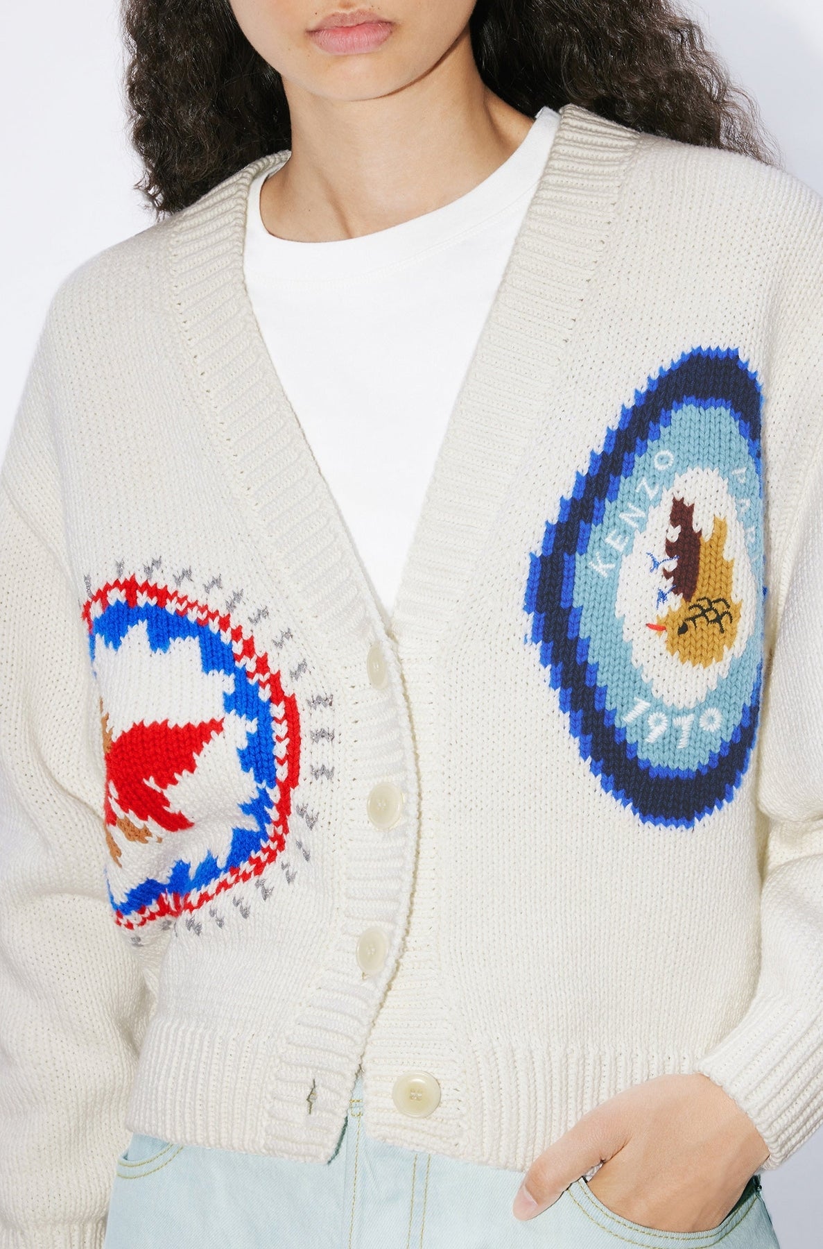 Cardigan brodé à la main "Kenzo Travel" - Off White