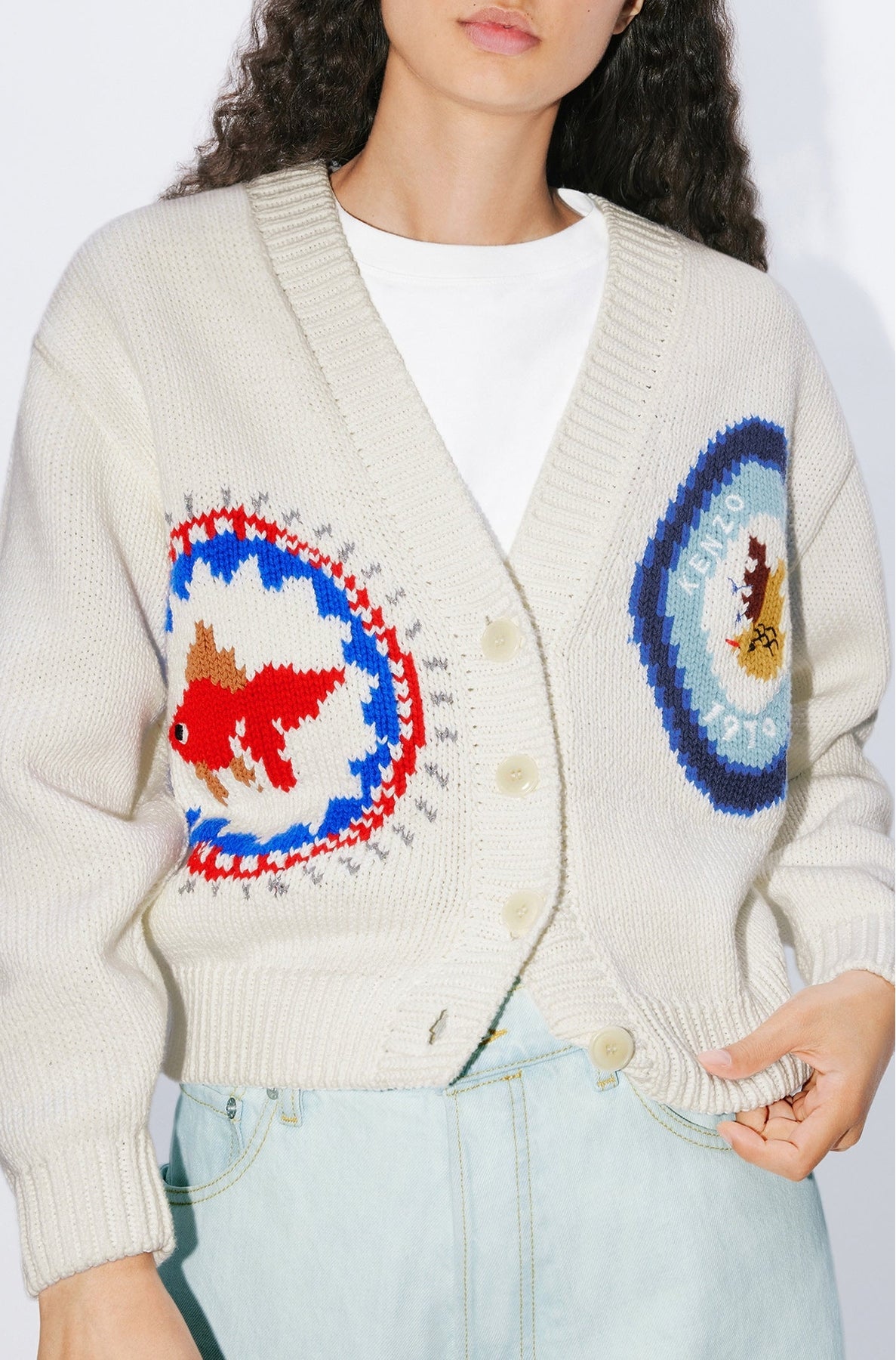 Cardigan brodé à la main "Kenzo Travel" - Off White