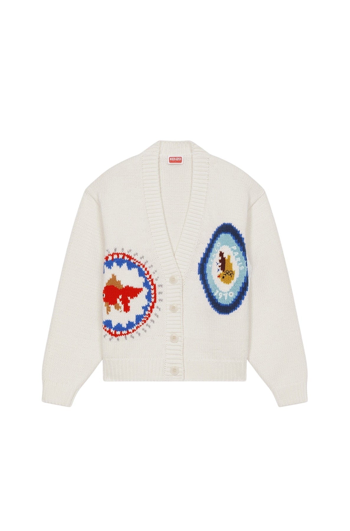 Cardigan brodé à la main "Kenzo Travel" - Off White