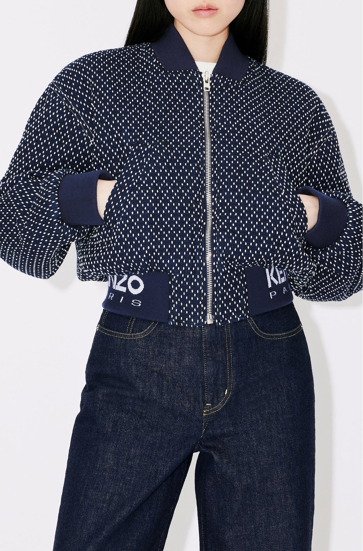 Bomber brodé "Kenzo Sashiko Stitch" en denim - Rinse Blue